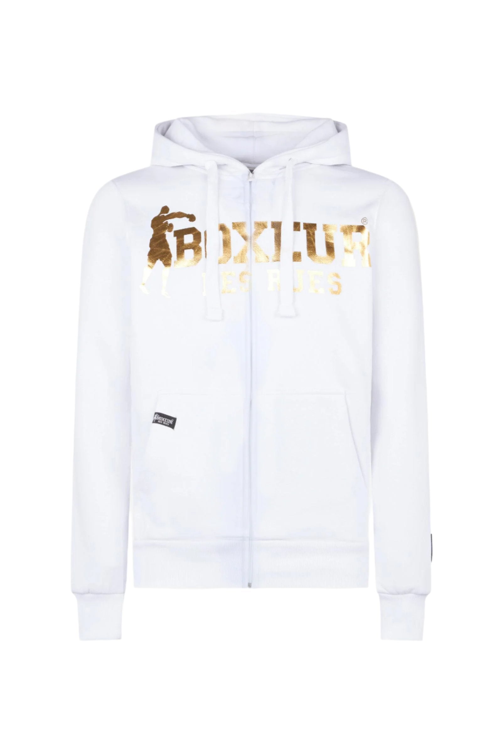 Hoodie Full Zip With Patch in White-Gold Sweat Jackets Boxeur des Rues