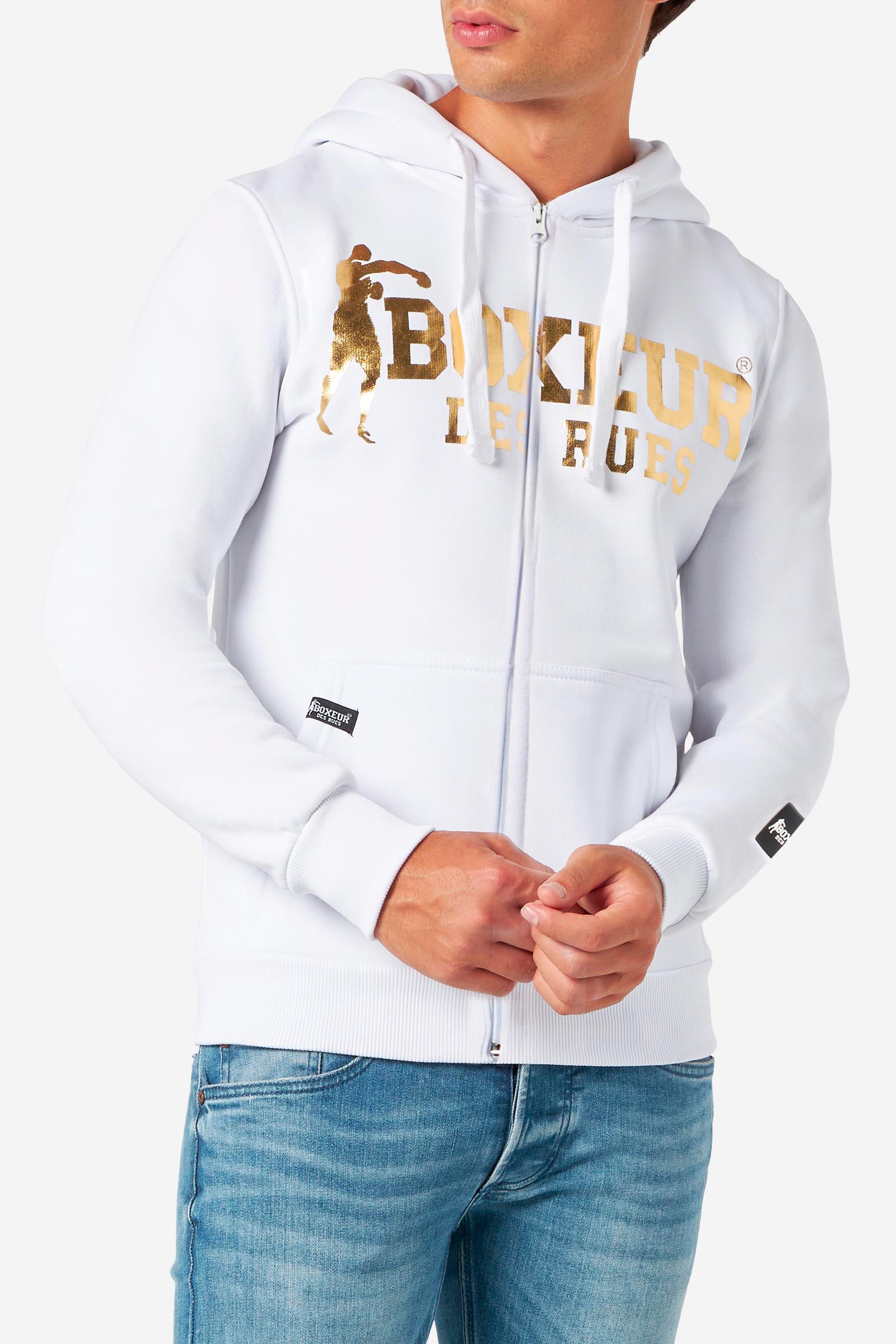 Hoodie Full Zip With Patch in White-Gold Sweat Jackets Boxeur des Rues