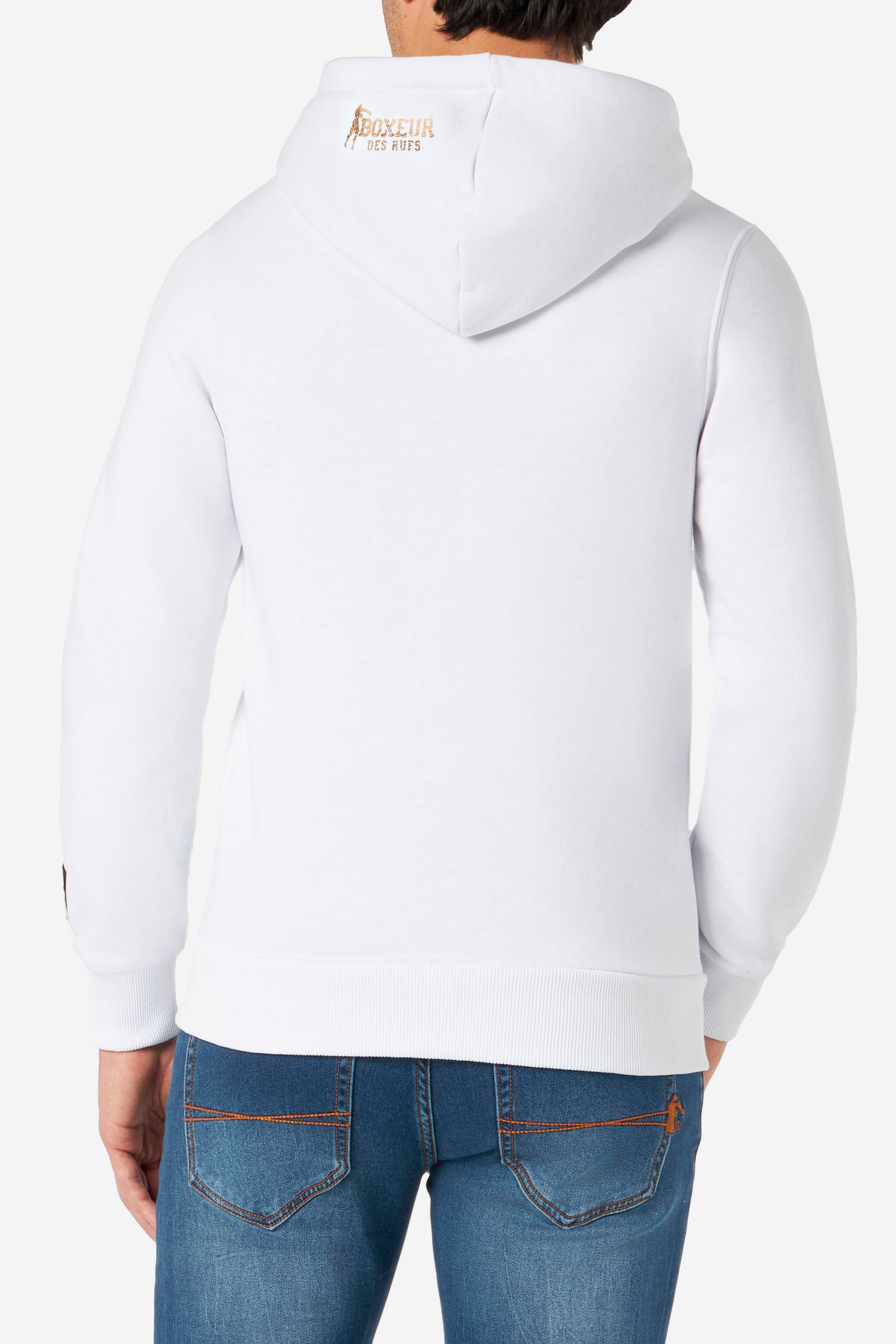 Hoodie Full Zip With Patch in White-Gold Sweat Jackets Boxeur des Rues