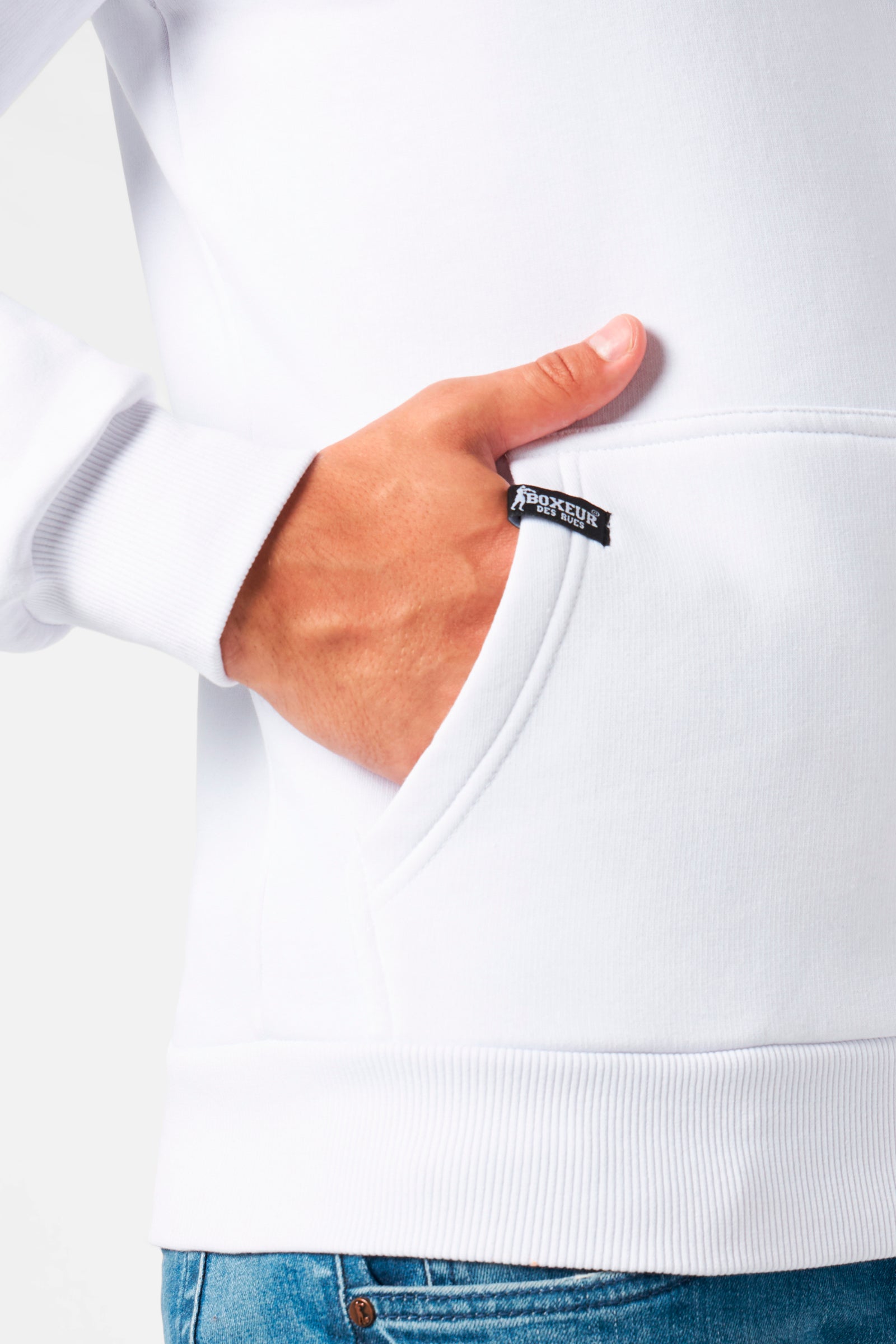 Hooded Full Zip Sweatshirt in White-Black