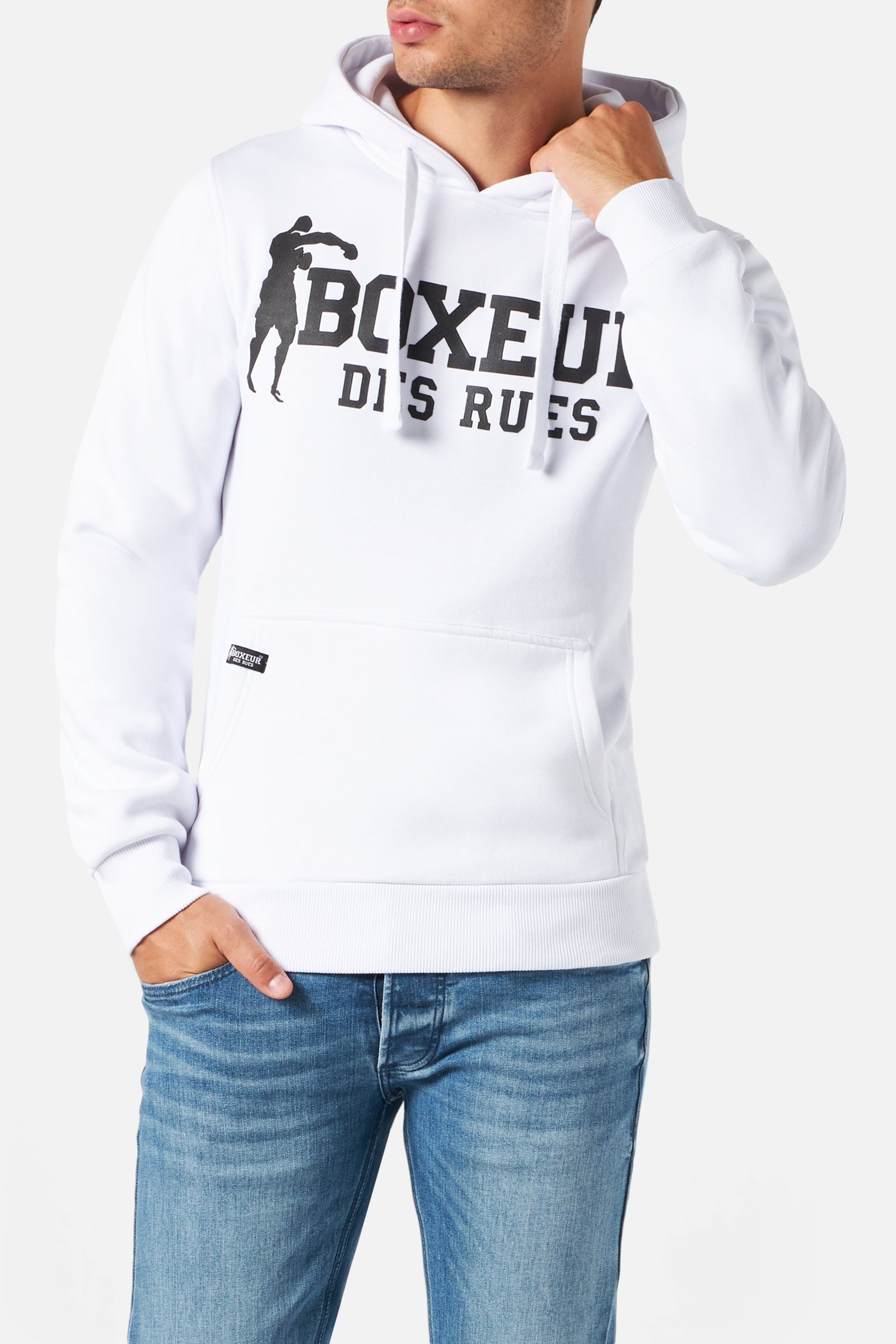 Hooded Full Zip Sweatshirt in White-Black
