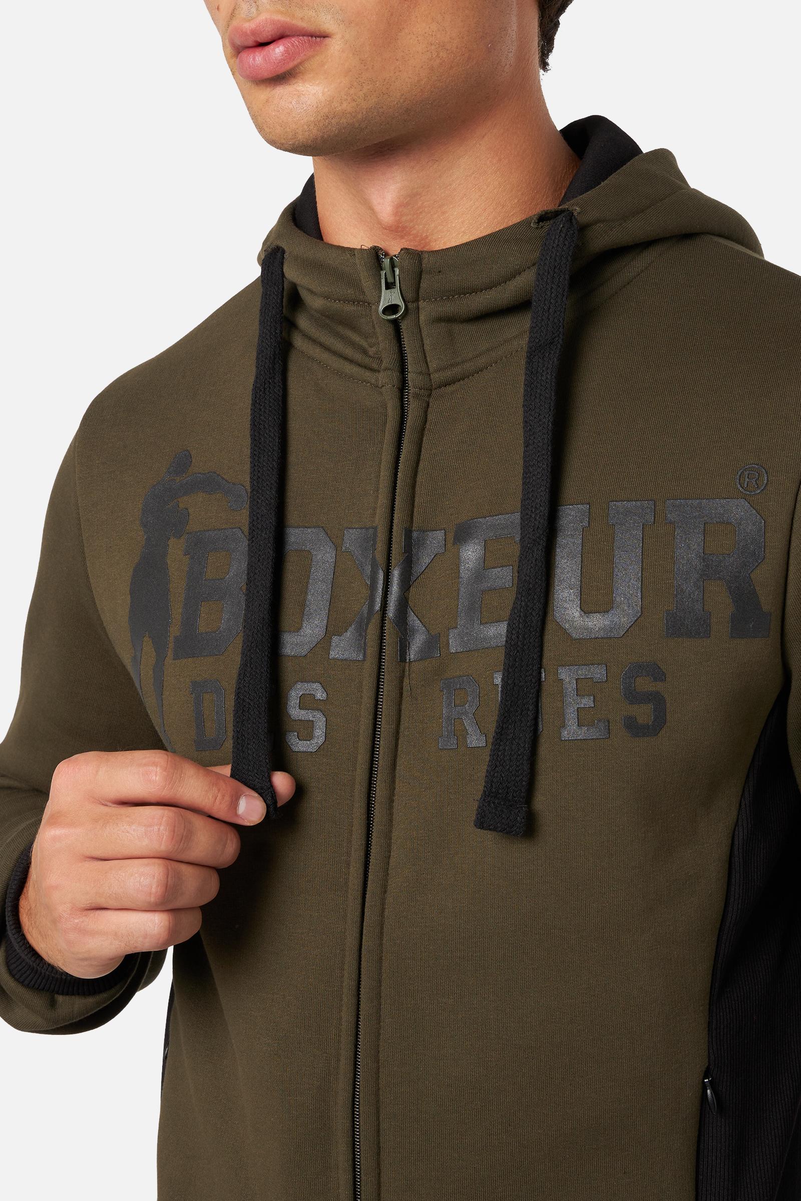 Hooded Full Zip Sweatshirt in Army Sweat Jackets Boxeur des Rues