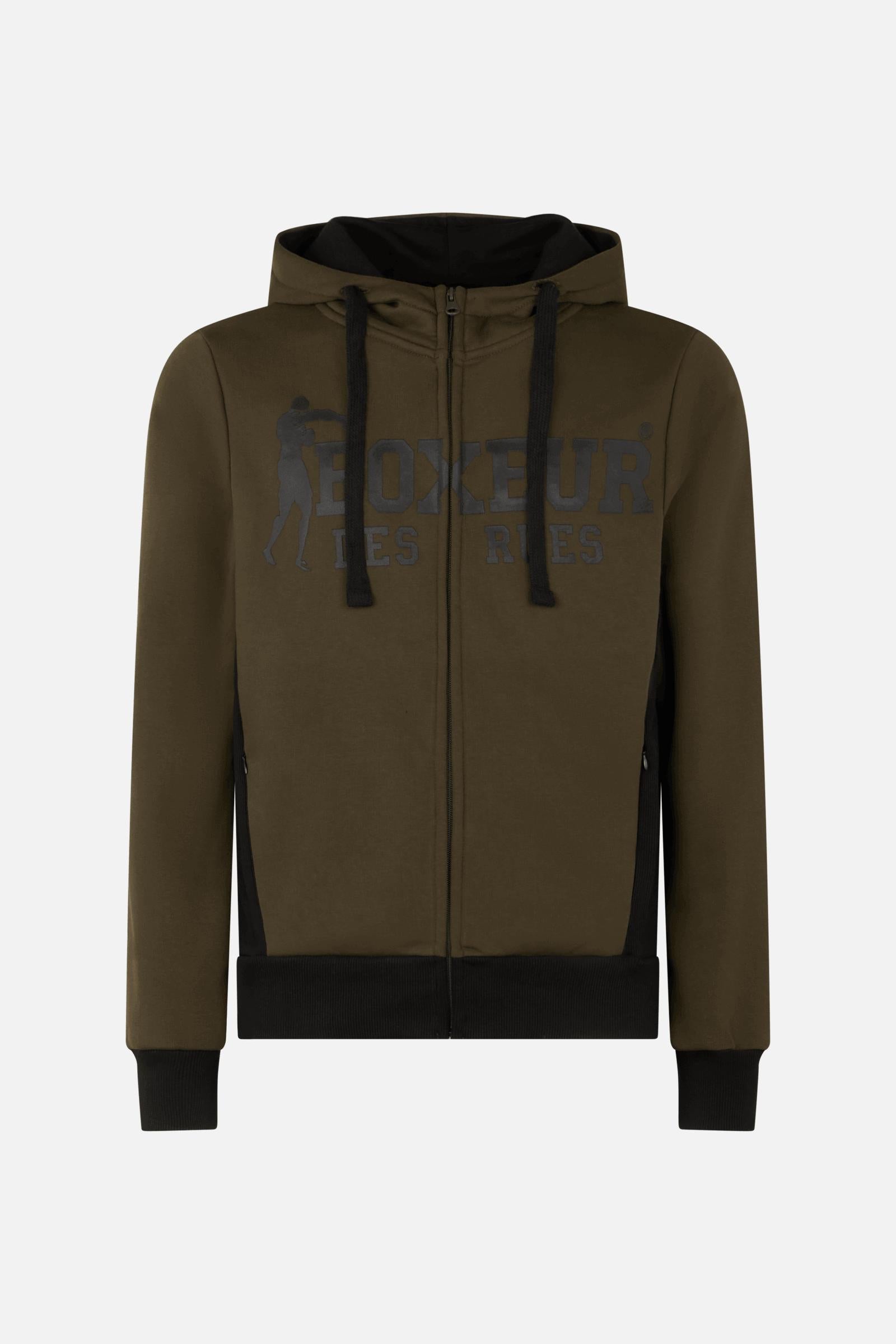 Hooded Full Zip Sweatshirt in Army Sweat Jackets Boxeur des Rues