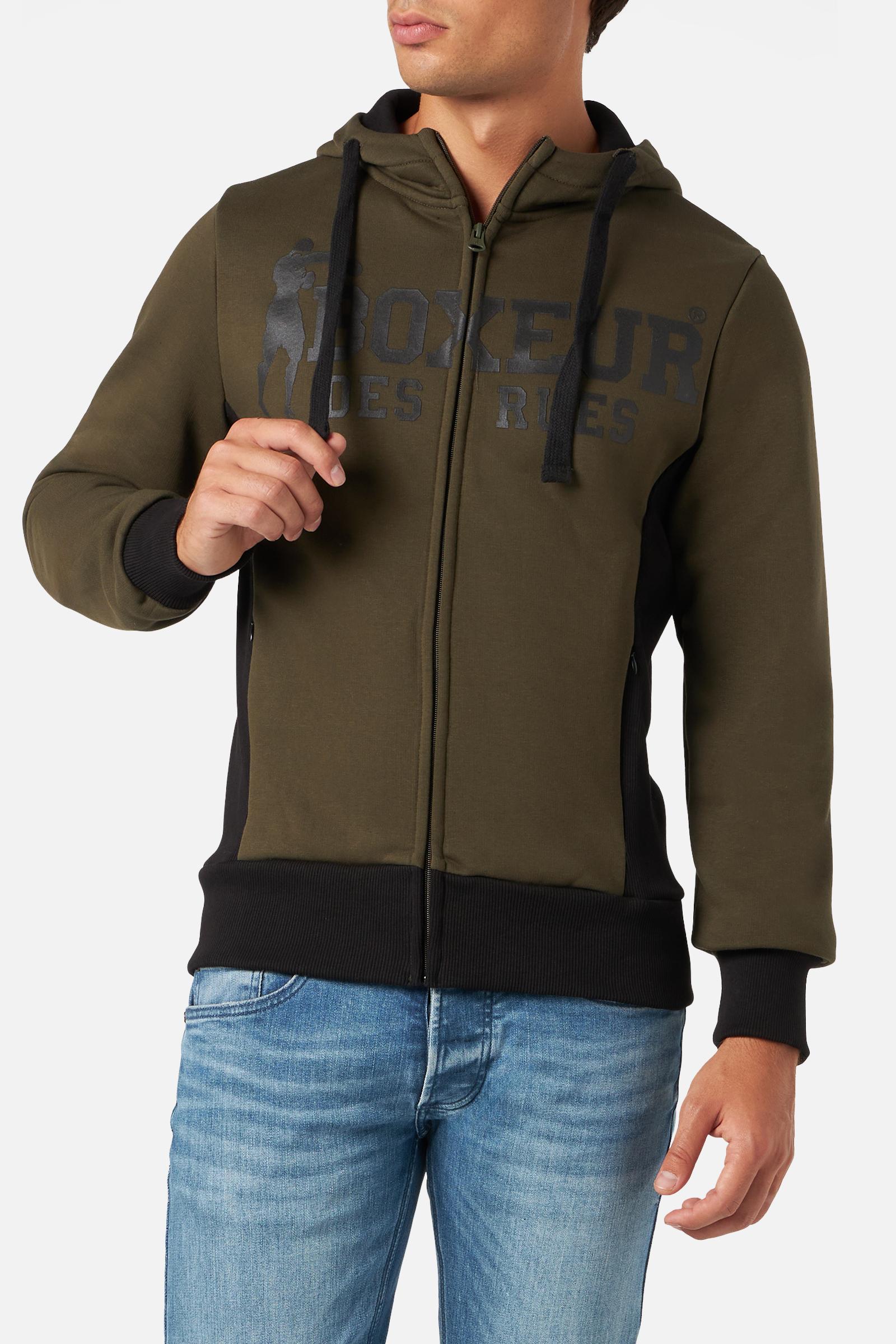Hooded Full Zip Sweatshirt in Army Sweat Jackets Boxeur des Rues