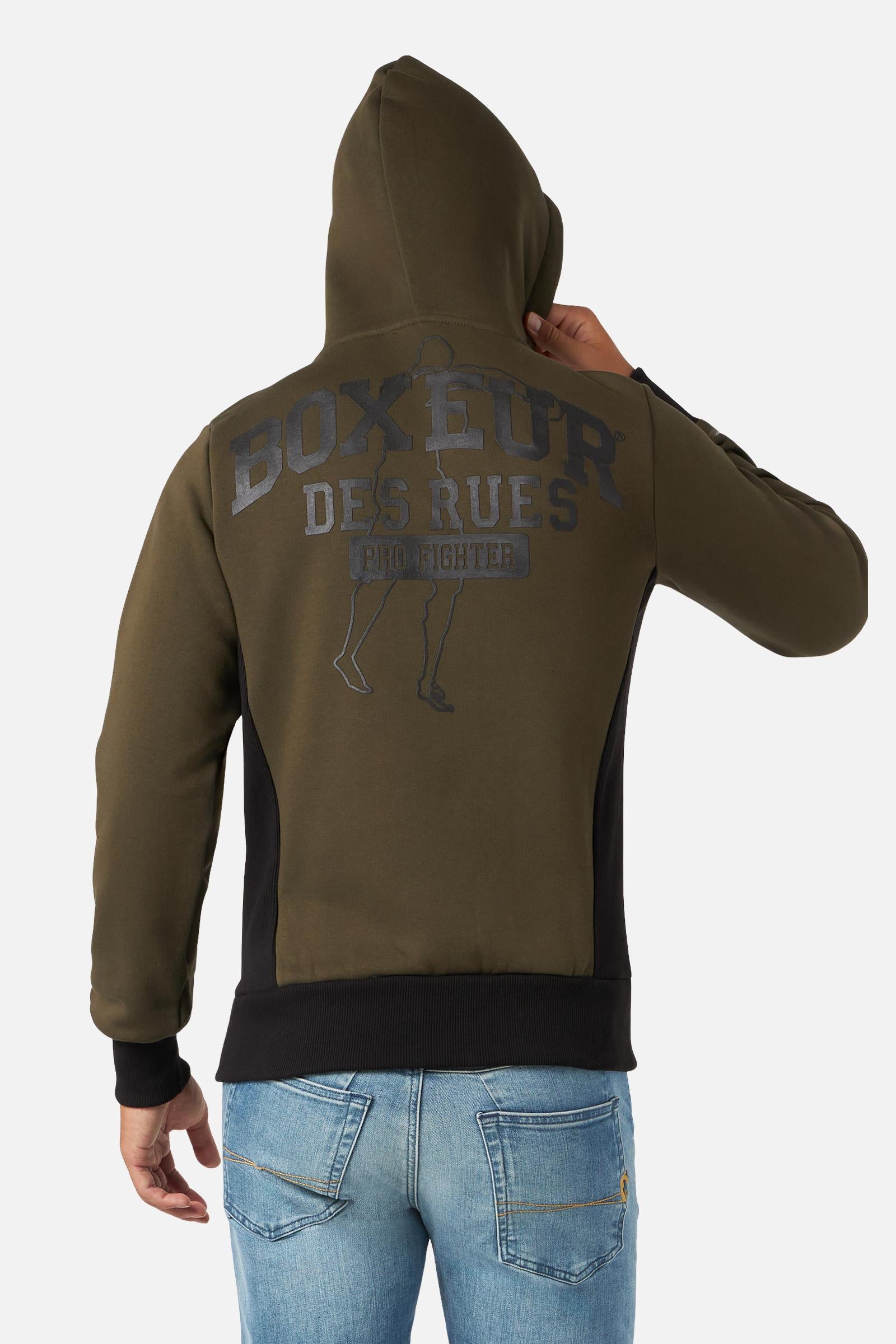 Hooded Full Zip Sweatshirt in Army Sweat Jackets Boxeur des Rues