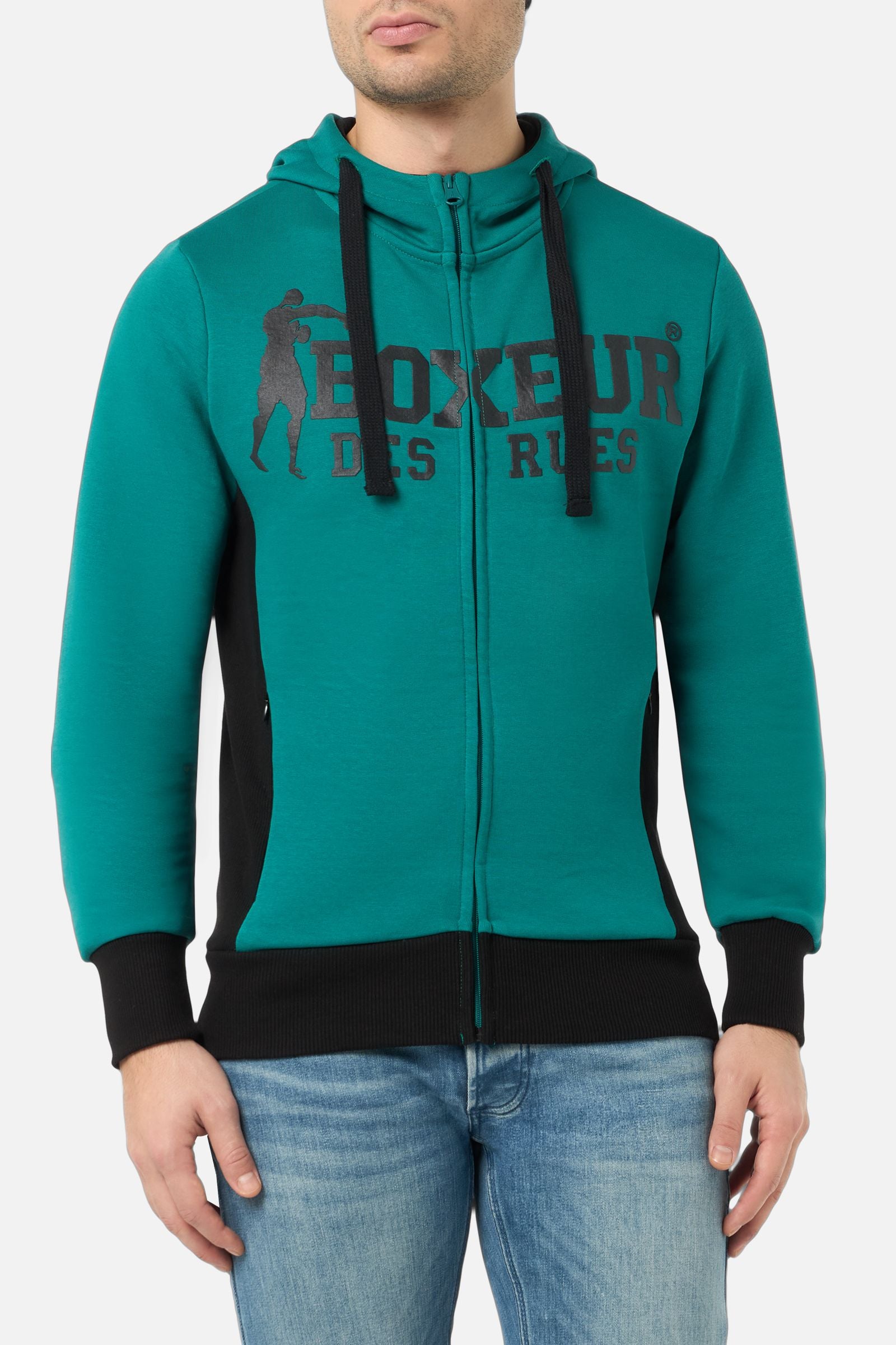 Hooded Full Zip Sweatshirt in Aston Green Sweat Jackets Boxeur des Rues