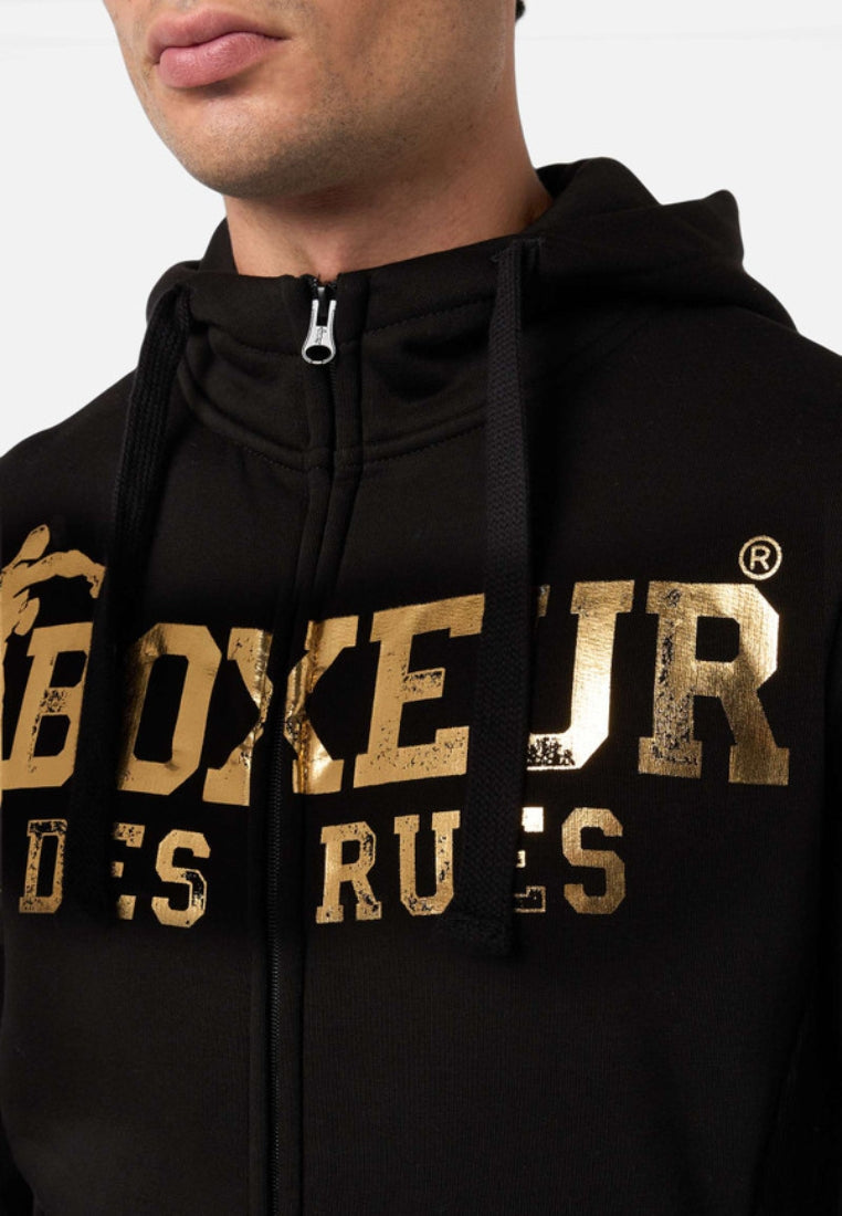Hooded Full Zip Sweatshirt in Black-Gold Sweat Jackets Boxeur des Rues