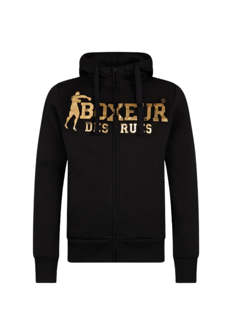 Hooded Full Zip Sweatshirt in Black-Gold Sweat Jackets Boxeur des Rues