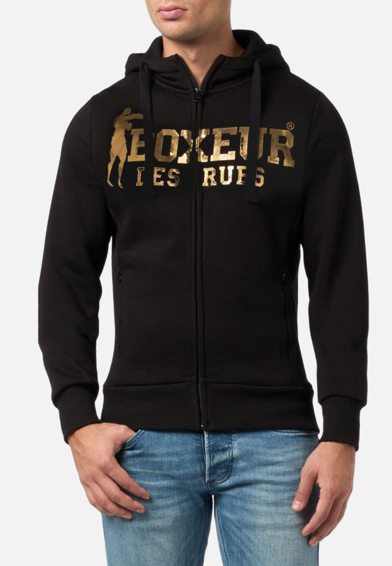 Hooded Full Zip Sweatshirt in Black-Gold Sweat Jackets Boxeur des Rues