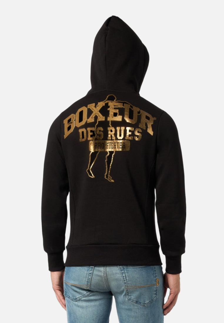 Hooded Full Zip Sweatshirt in Black-Gold Sweat Jackets Boxeur des Rues