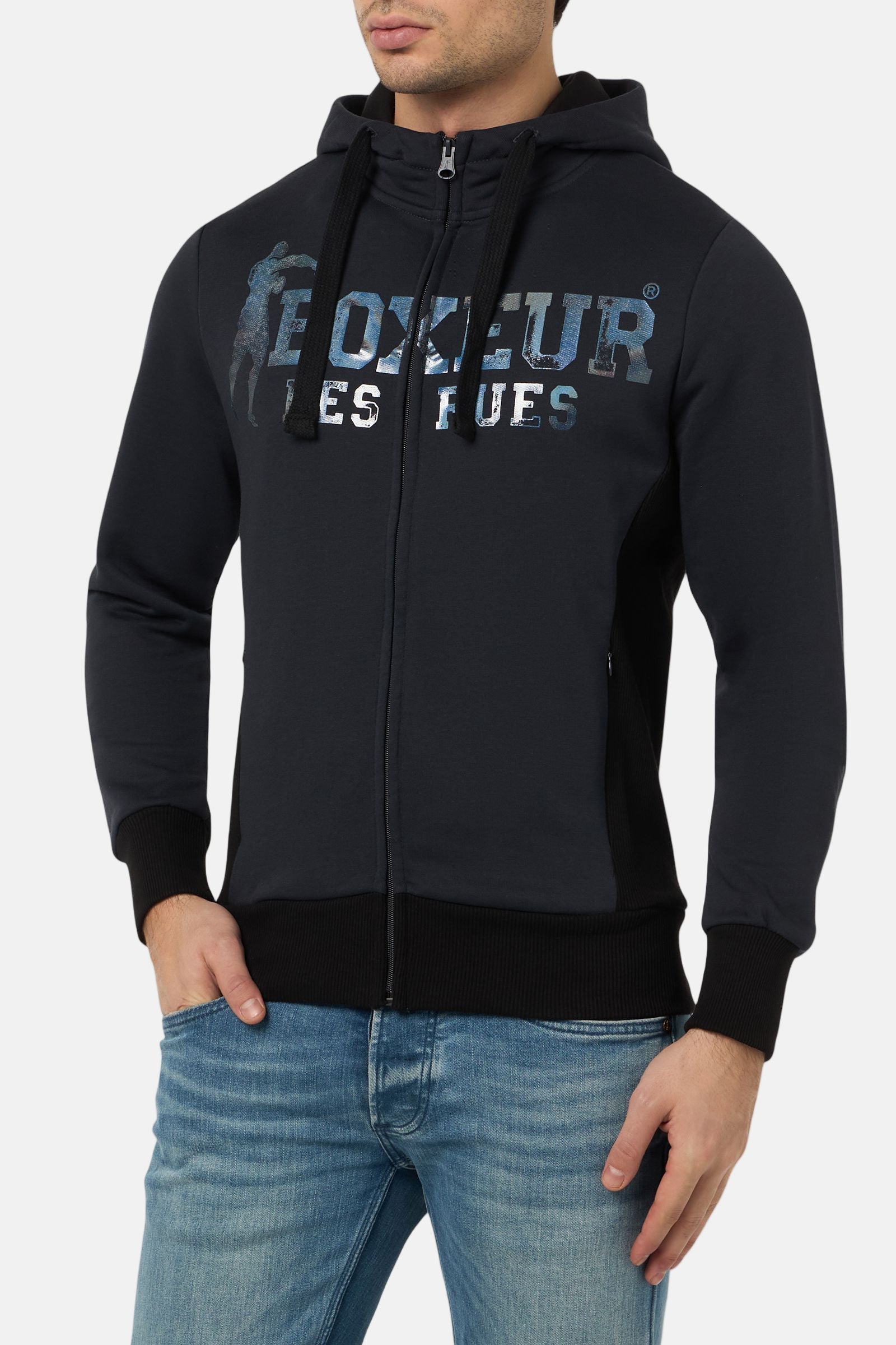 Hooded Full Zip Sweatshirt in Anthracite Sweat Jackets Boxeur des Rues