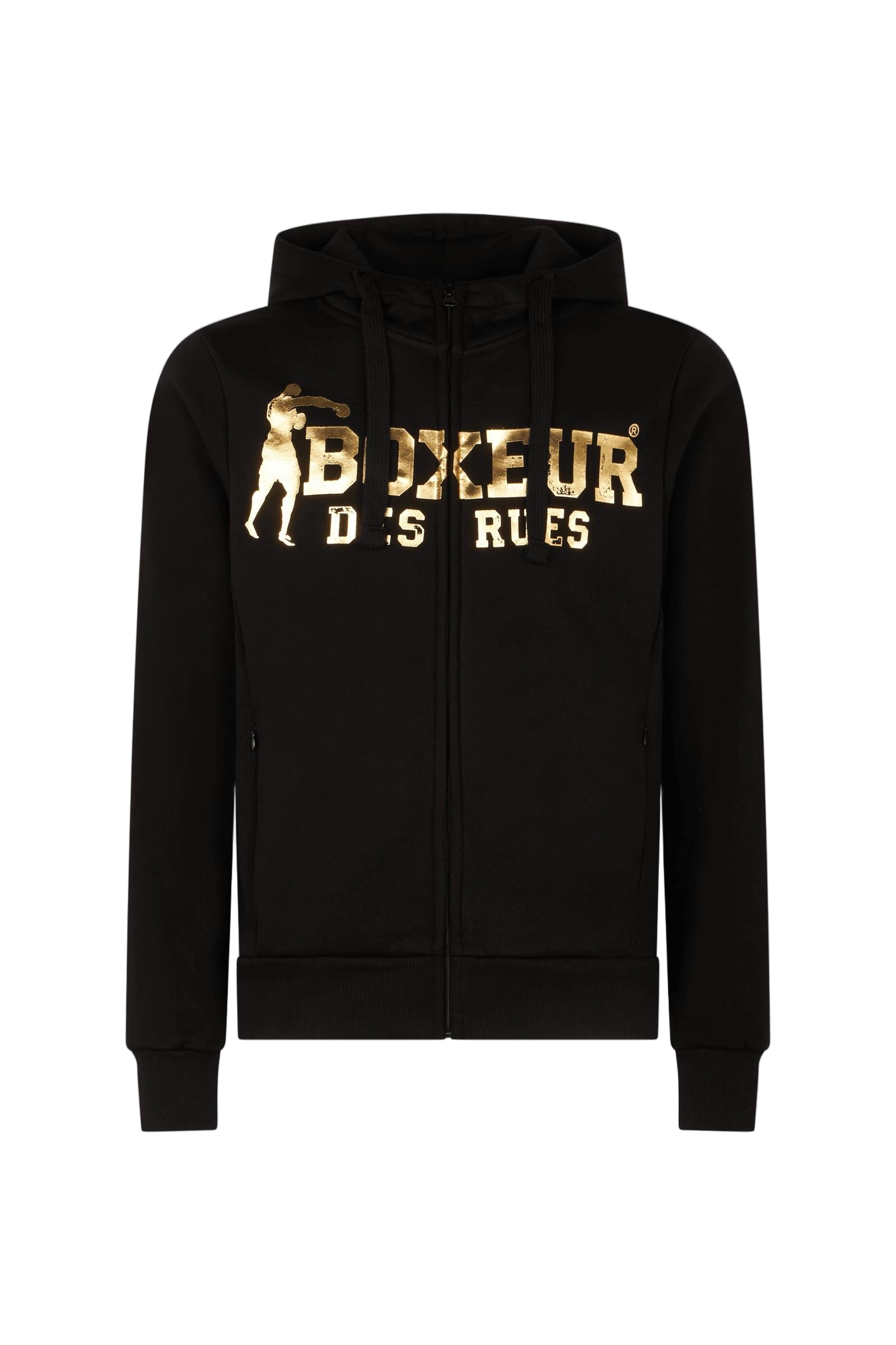 Hooded Full Zip Sweatshirt in Black-Gold Sweat Jackets Boxeur des Rues
