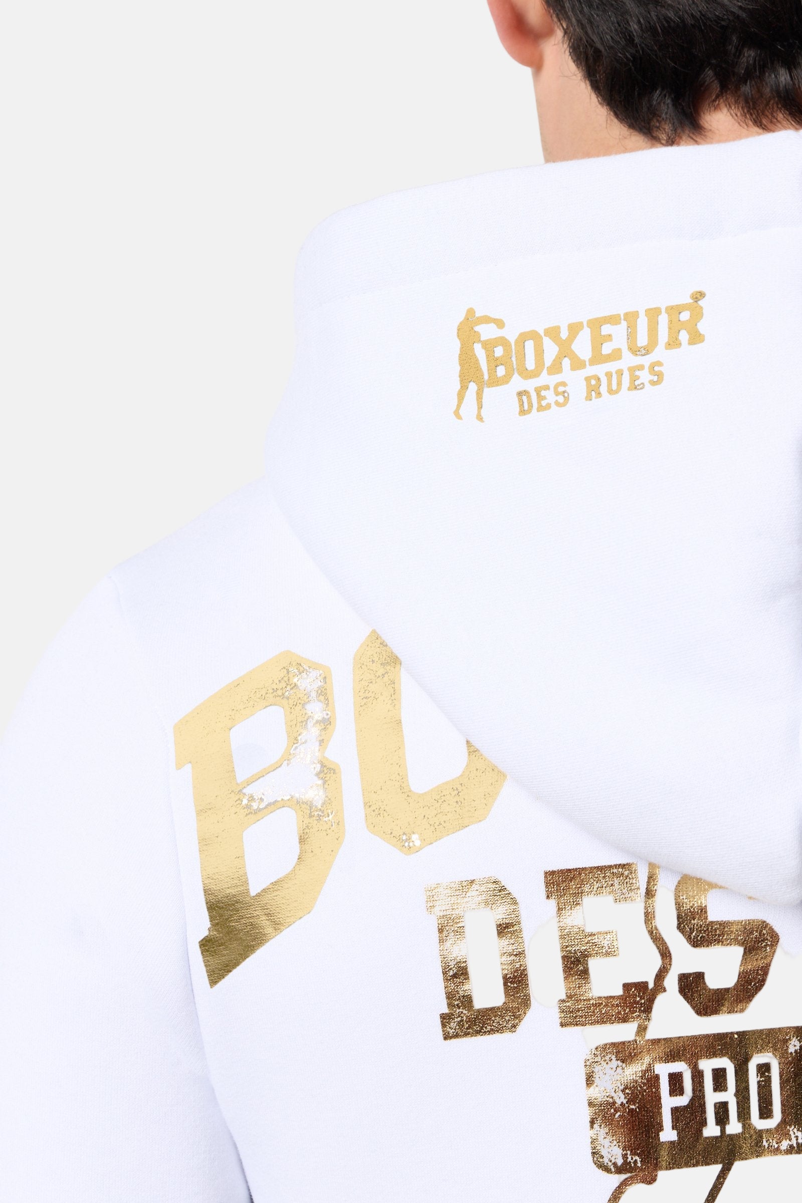 Hooded Full Zip Sweatshirt in White-Gold