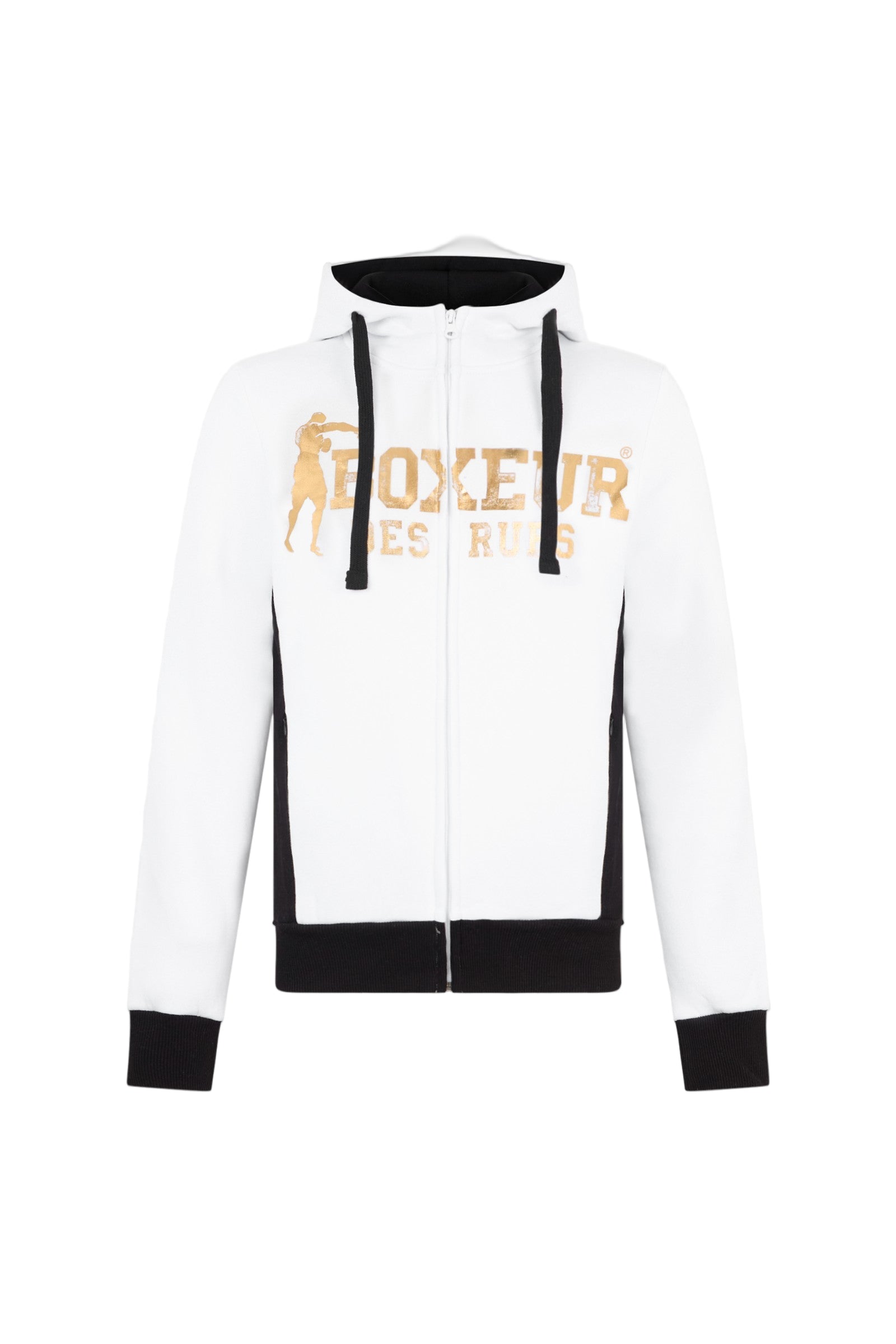 Hooded Full Zip Sweatshirt in White-Gold