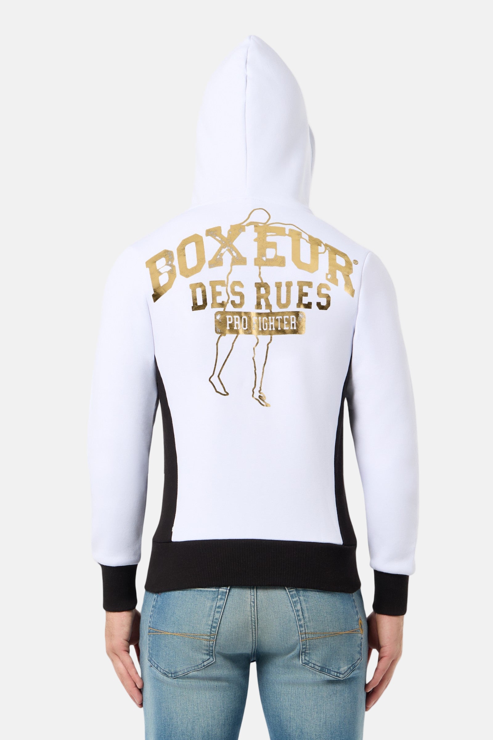 Hooded Full Zip Sweatshirt in White-Gold