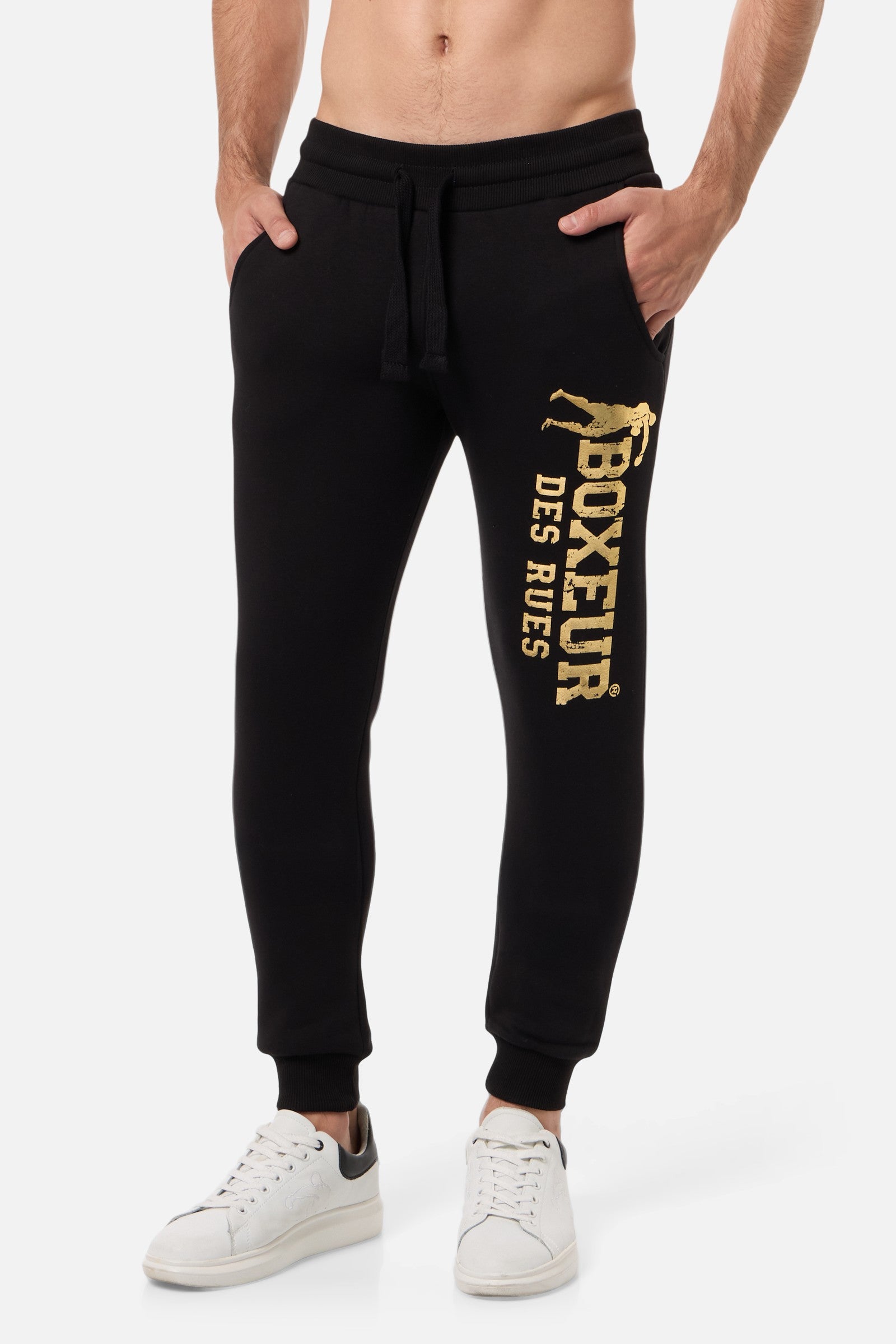Slim Fit Sweatpant With Logo in Black-Gold Pants Boxeur des Rues