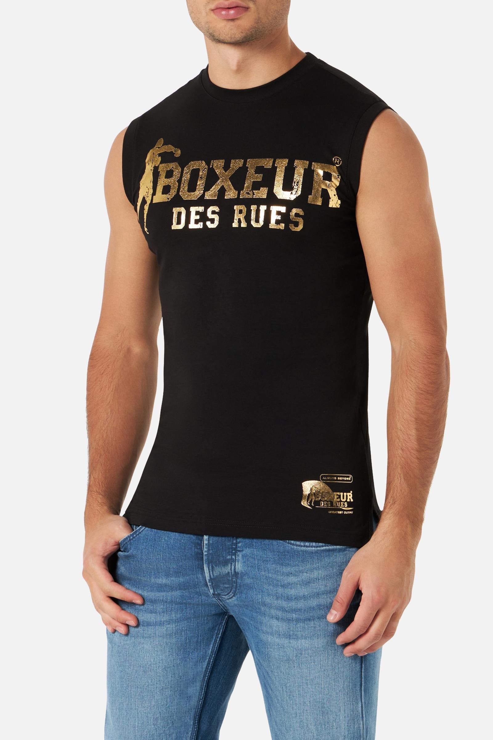 Basic Printed Tank Top in Black-Gold T-Shirts Boxeur des Rues