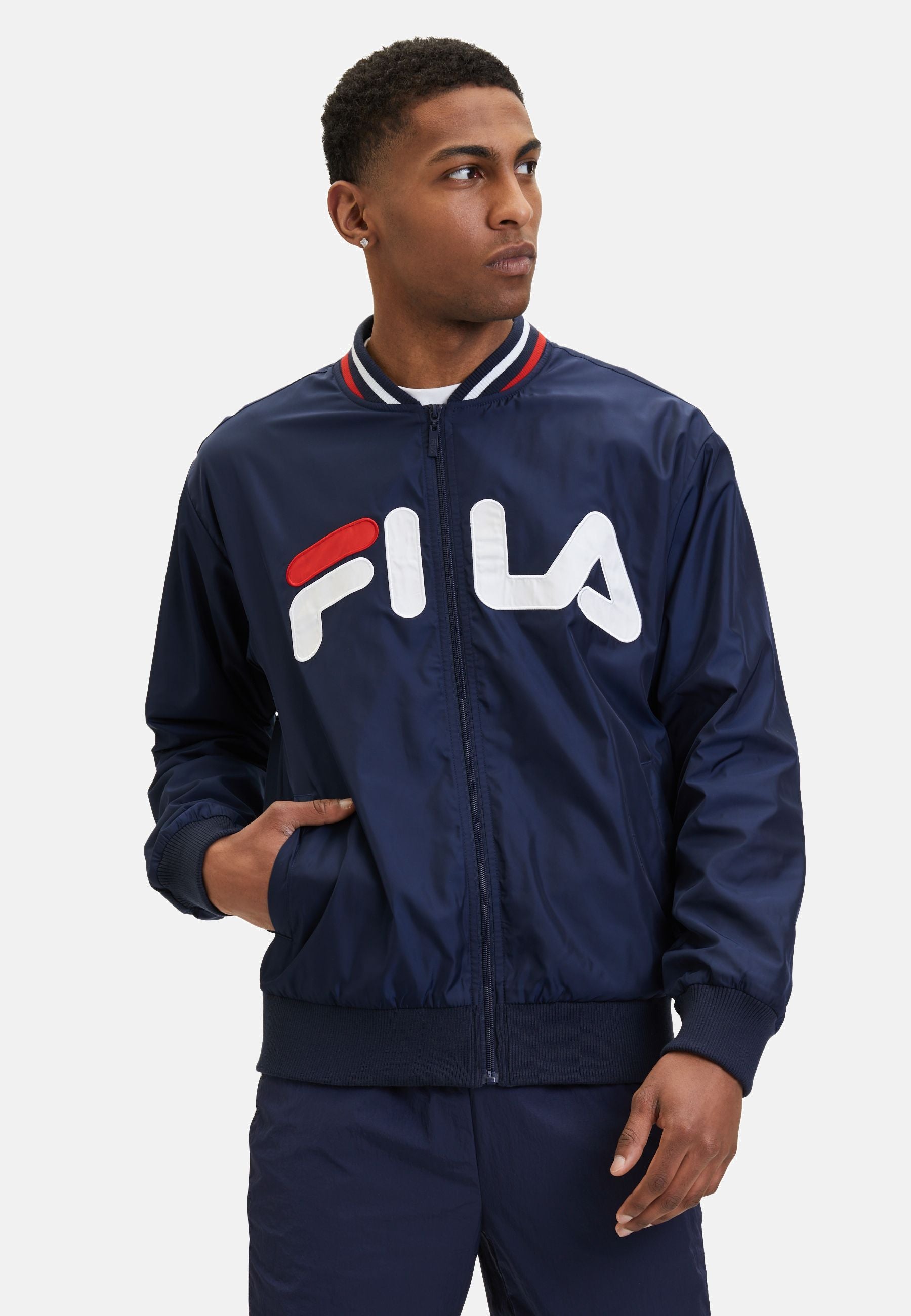 Logrono Logo Bomber Jacket in Black Iris Fila Switzerland