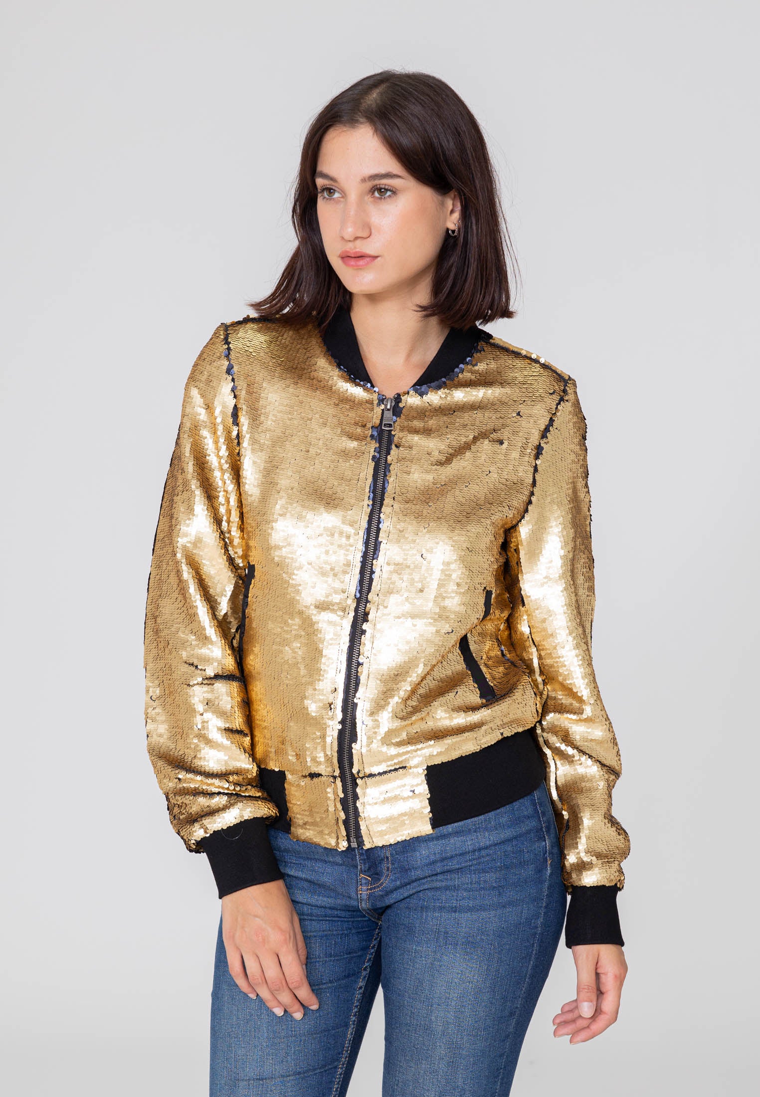 Glitter W bomber jacket in gold