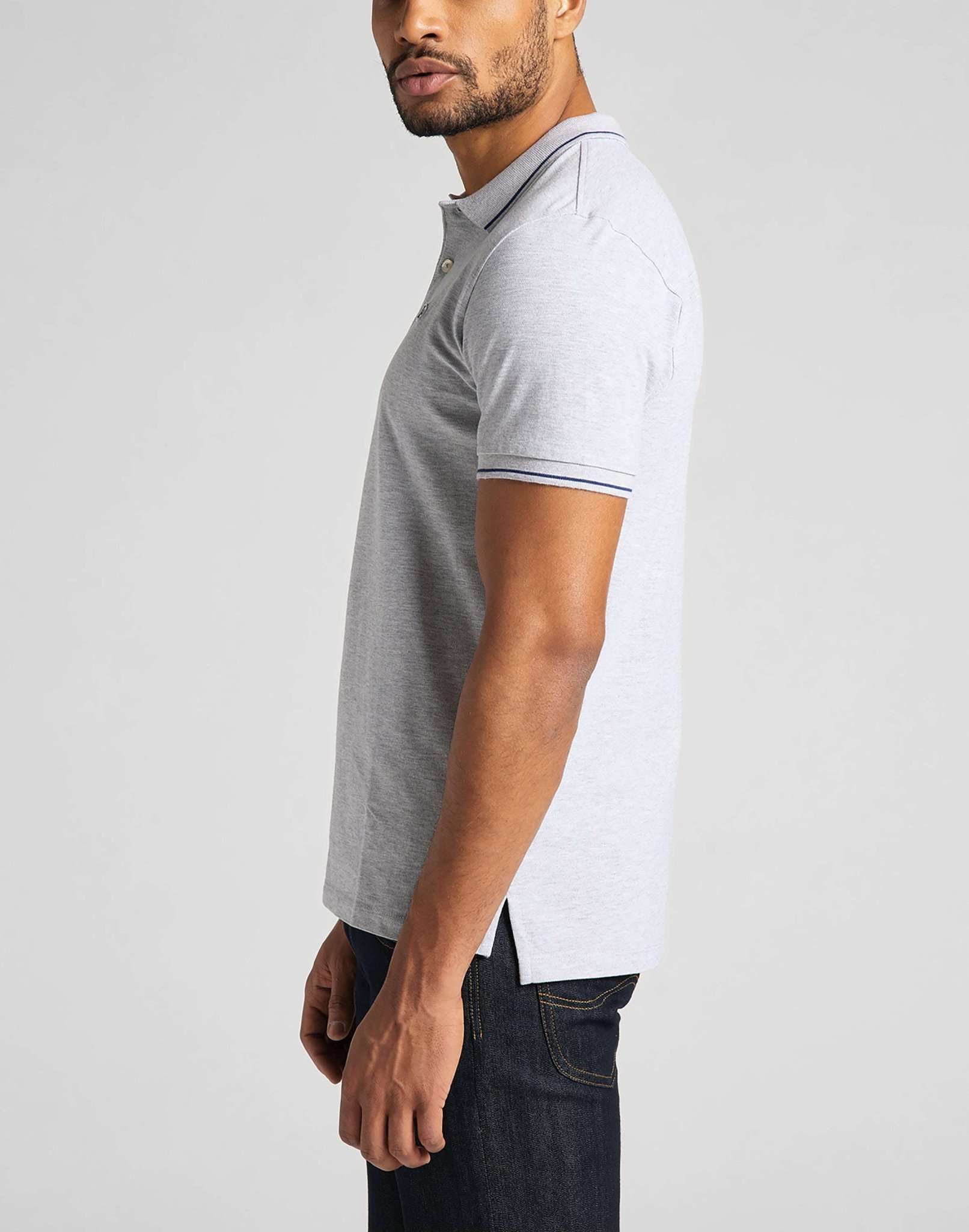 Pique Polo in Sharp Grey Melange Polos Lee