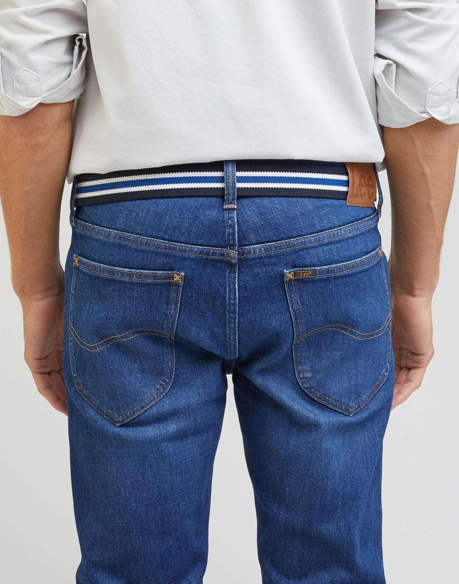 Striped Webbing Belt in Sky Captain Belt Lee