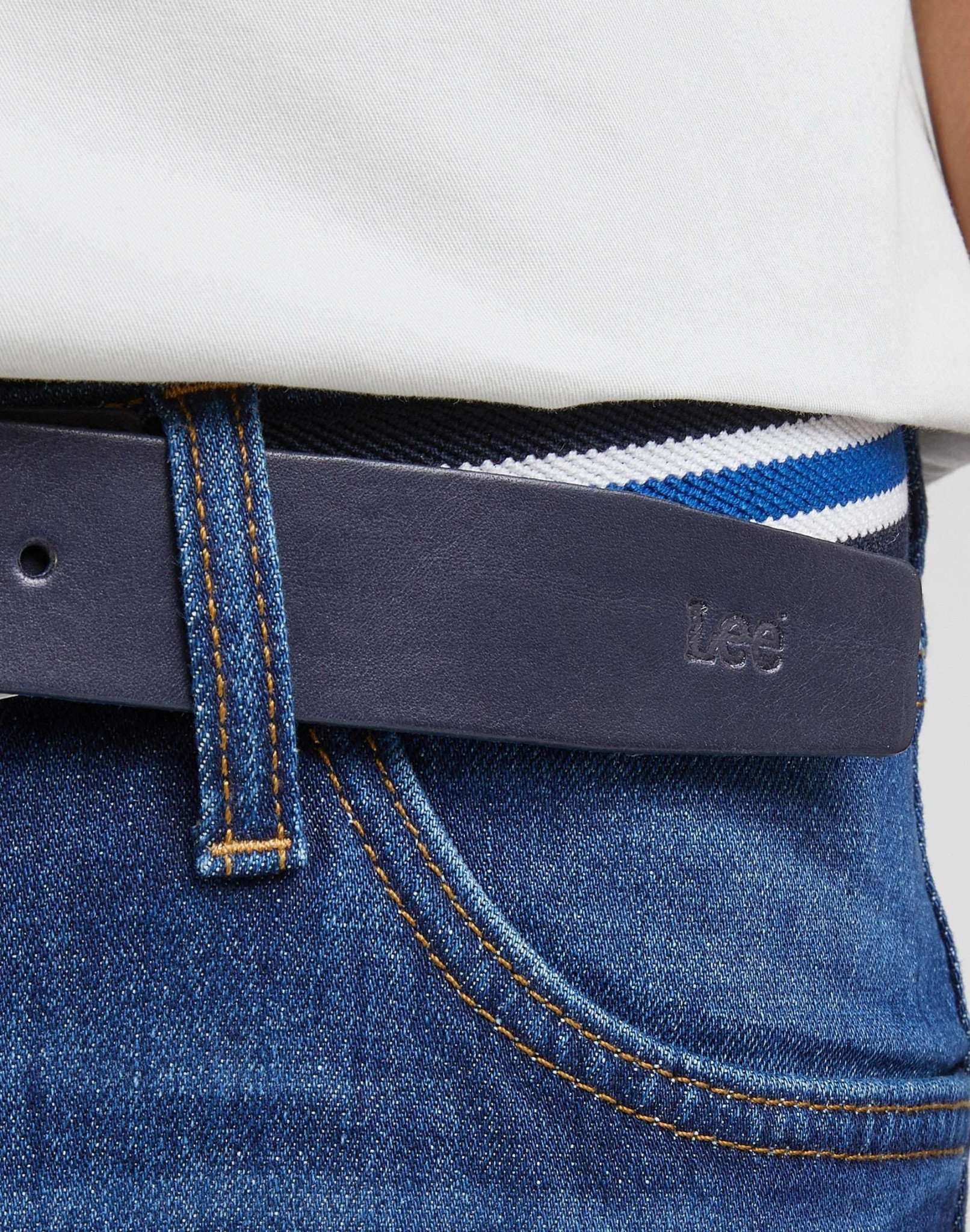 Striped Webbing Belt in Sky Captain Belt Lee