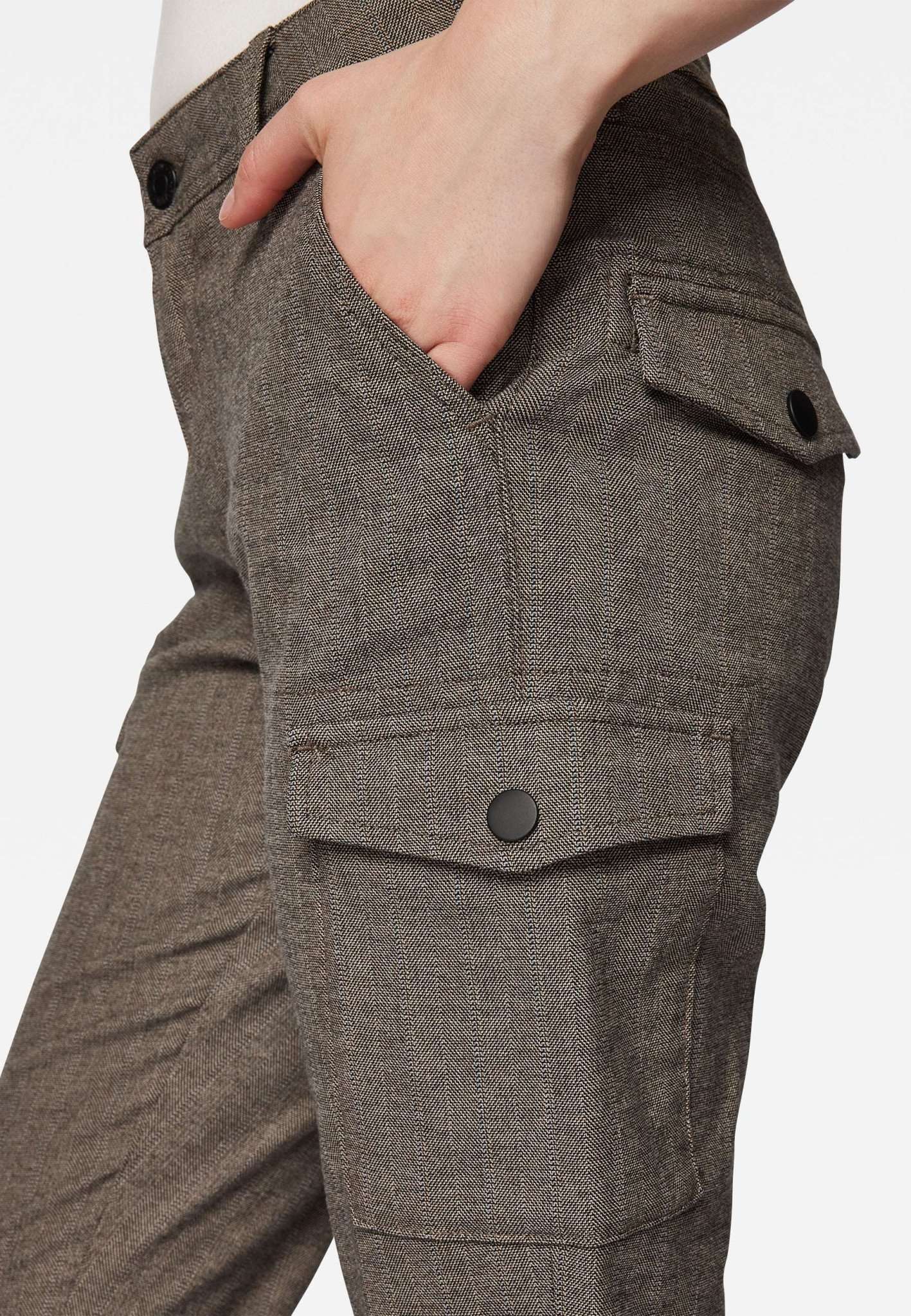 Luzi in Brown Herringbone Smart Sporty Pants Mavi