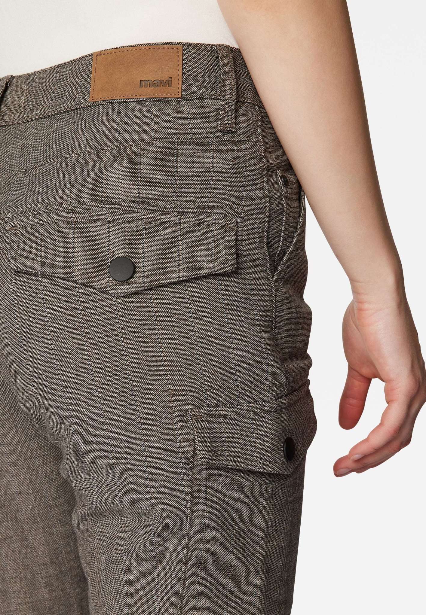 Luzi in Brown Herringbone Smart Sporty Pants Mavi