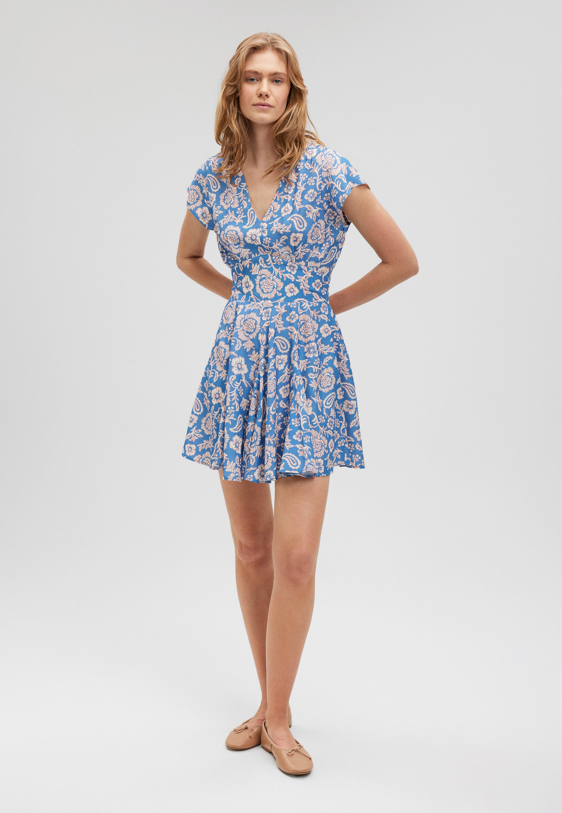 Mini Woven Dress in Blue Paisley Print