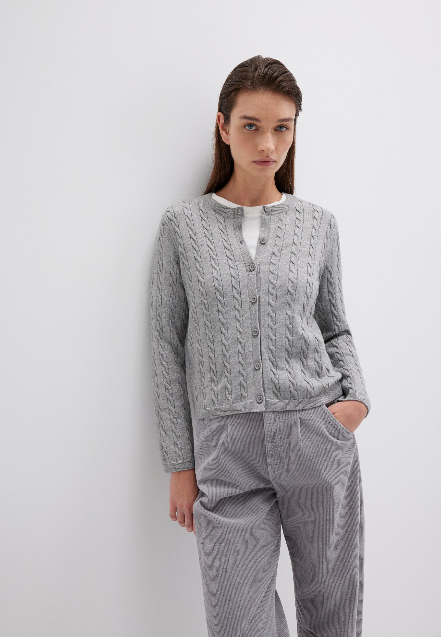 Button Short Cardigan in Mid Grey Melange Cardigans Mavi