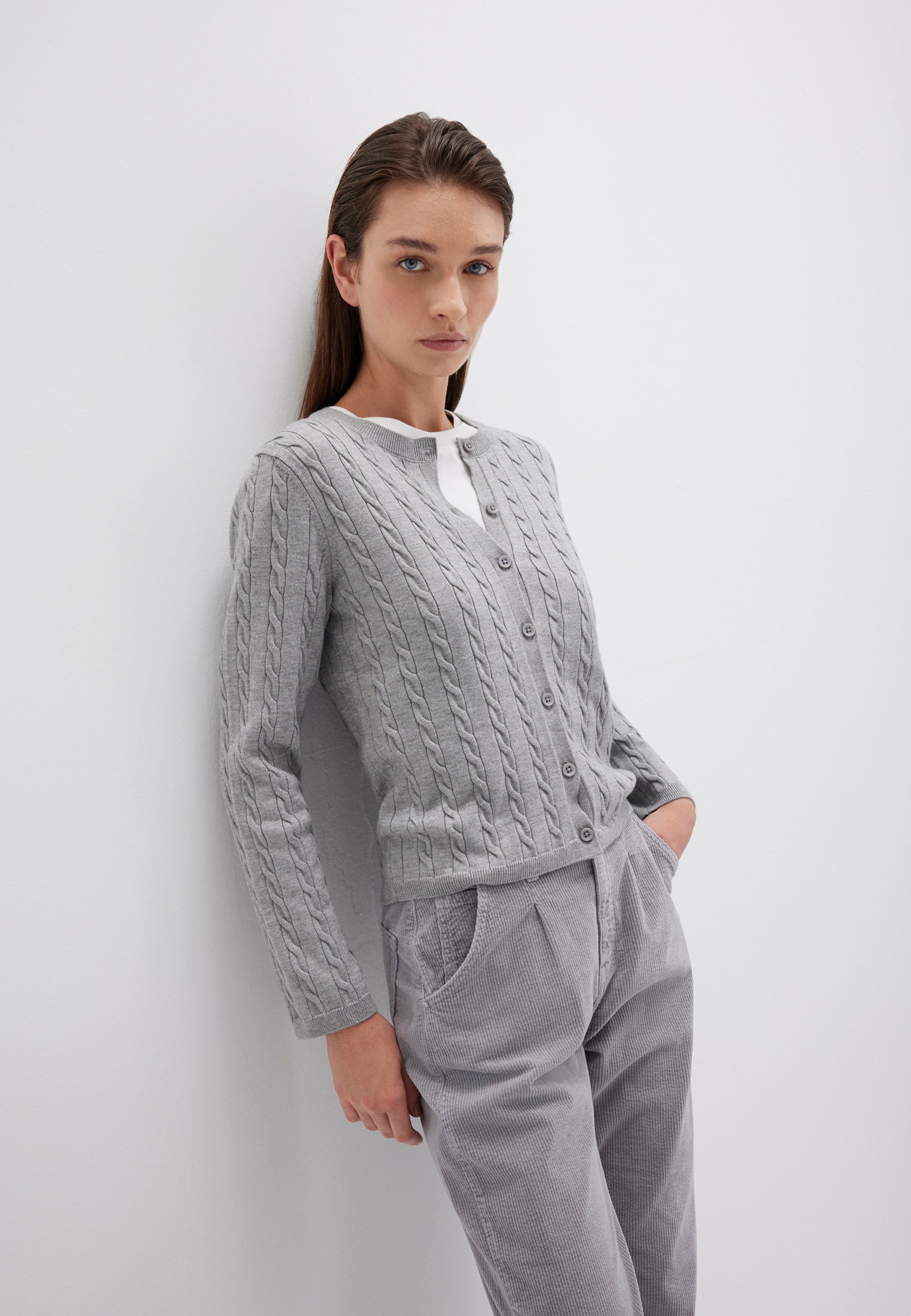 Button Short Cardigan in Mid Grey Melange Cardigans Mavi