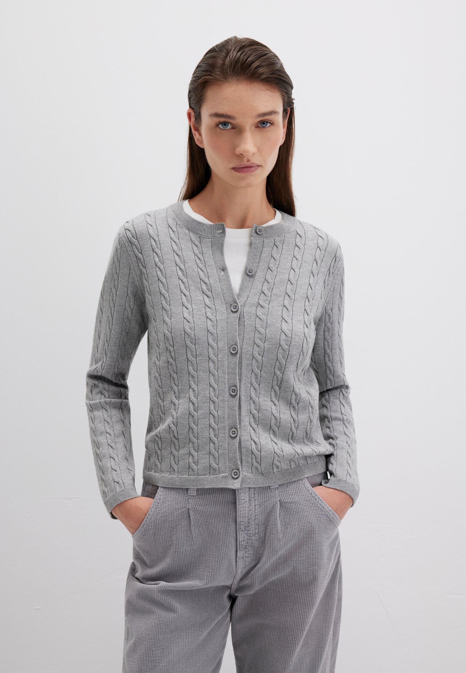 Button Short Cardigan in Mid Grey Melange Cardigans Mavi