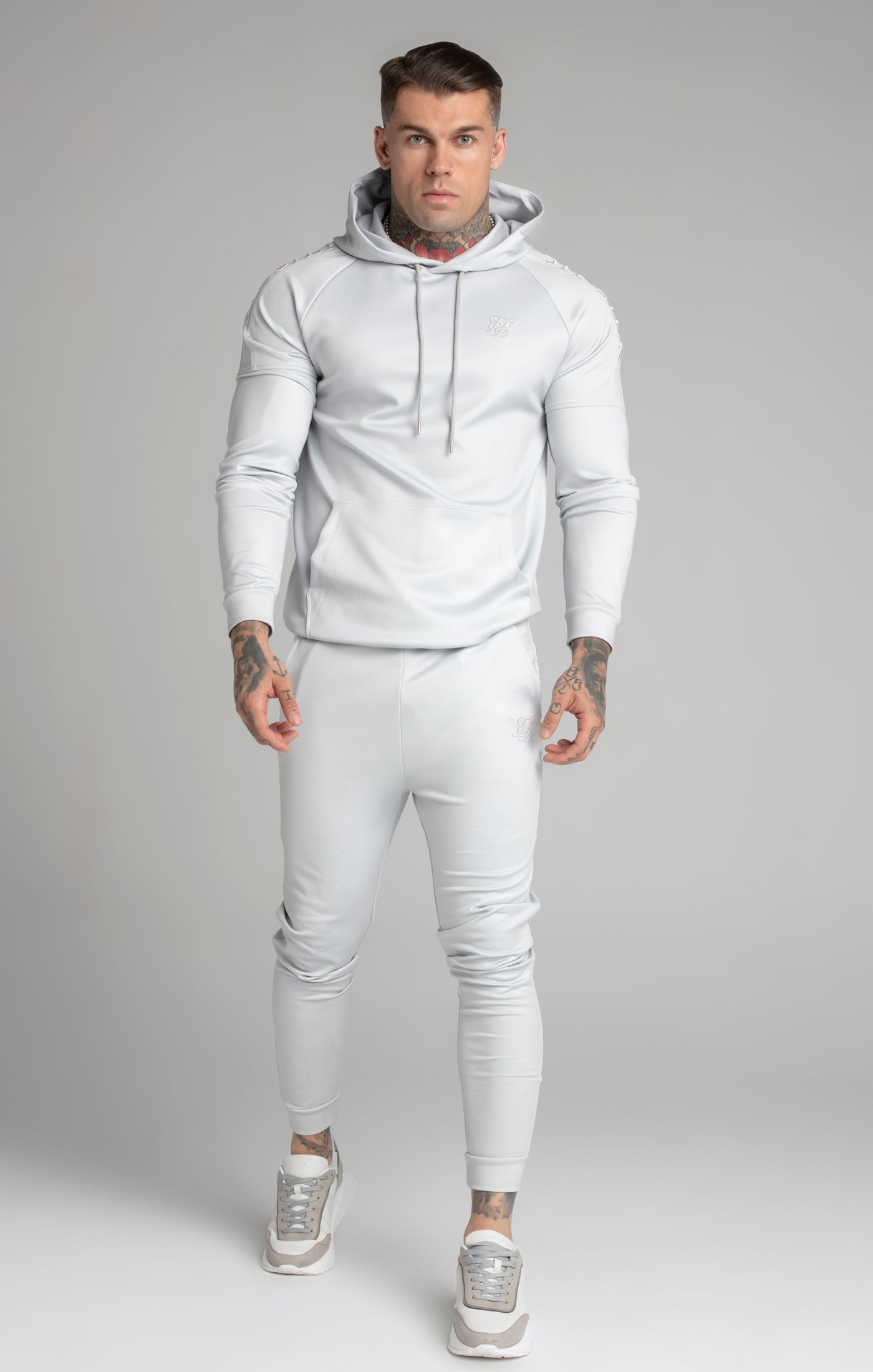 Embroidered Panel Cuffed Pant in Grey Pants SikSilk