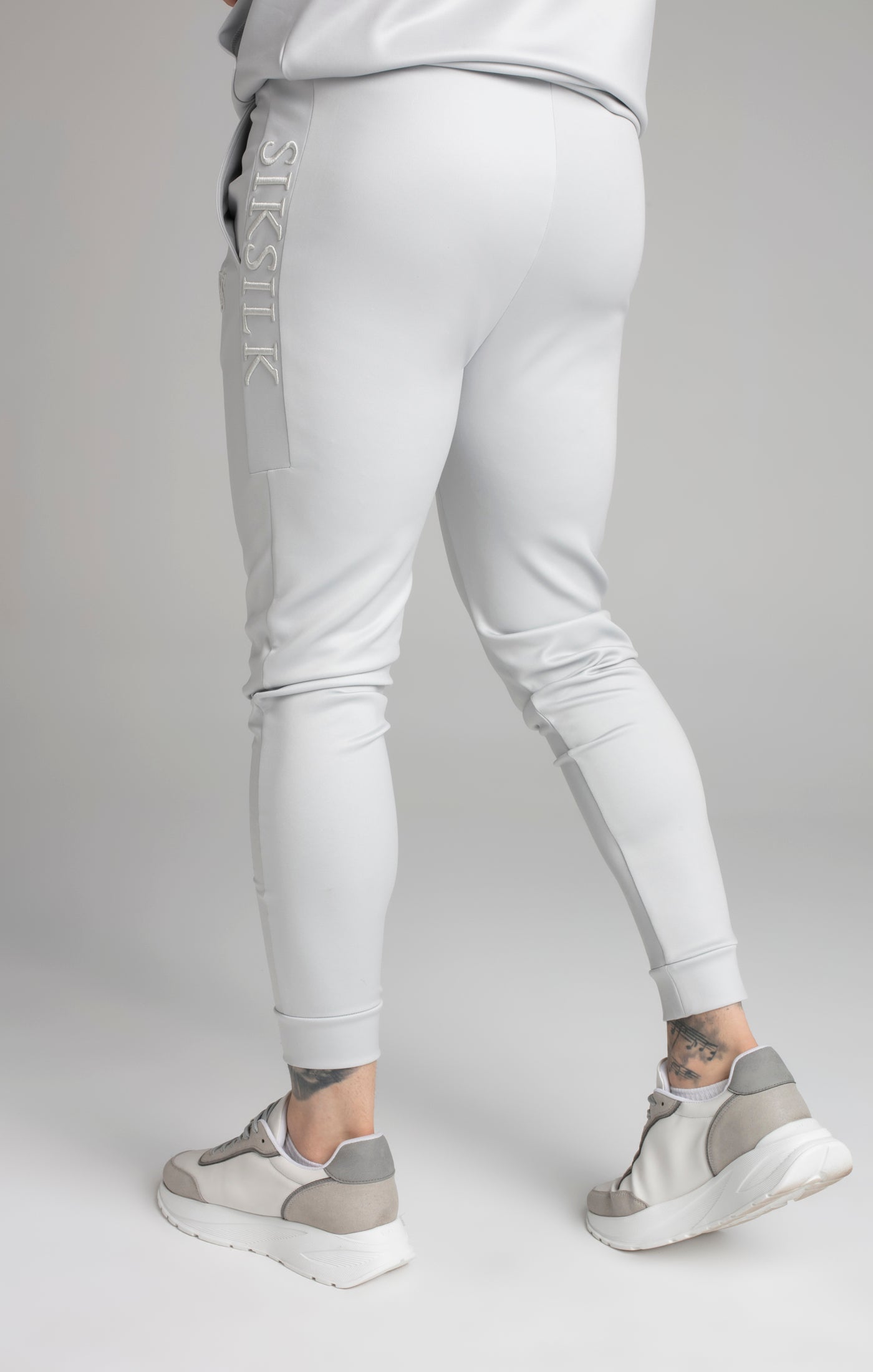 Embroidered Panel Cuffed Pant in Grey Pants SikSilk