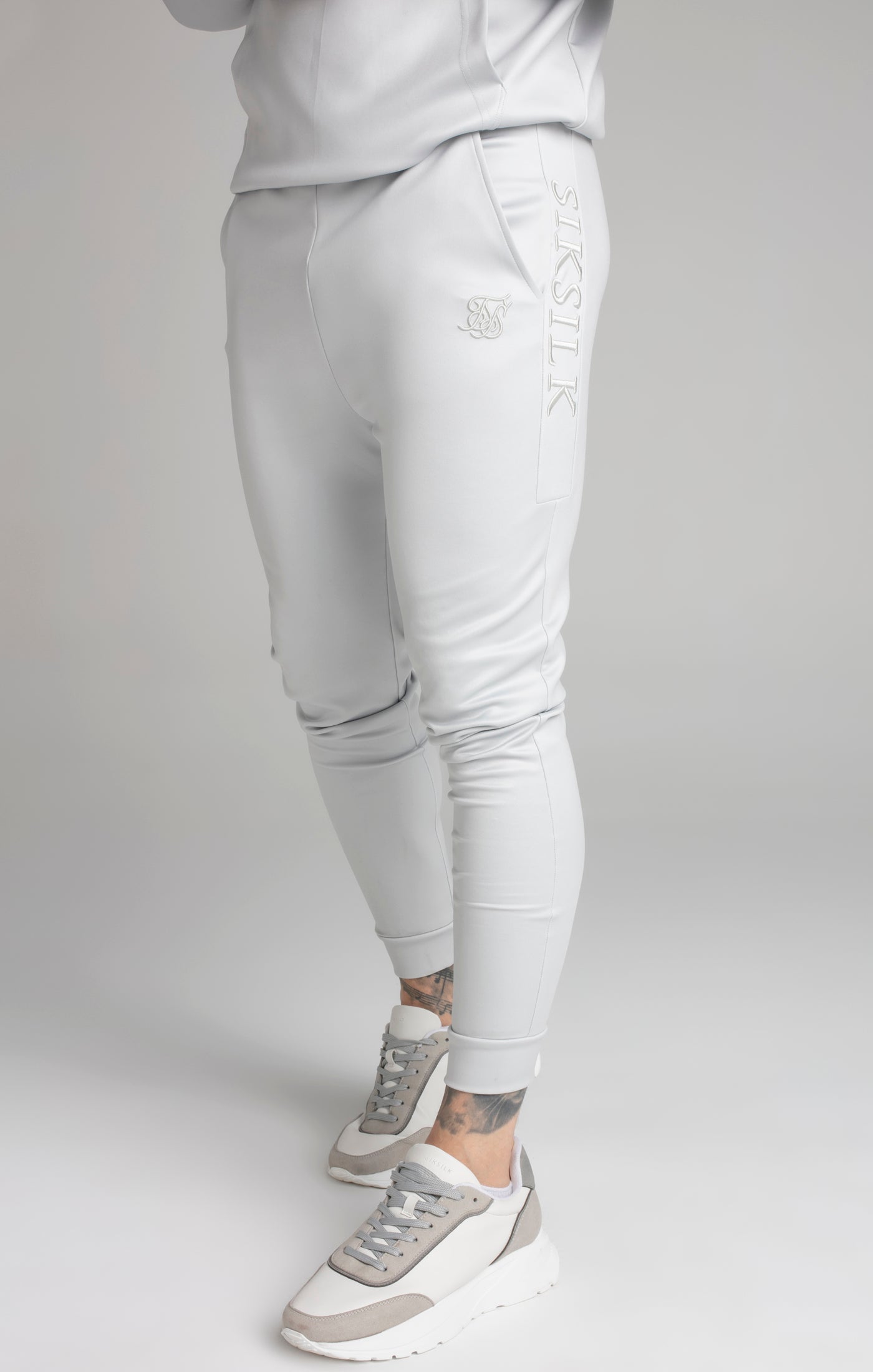 Embroidered Panel Cuffed Pant in Grey Pants SikSilk