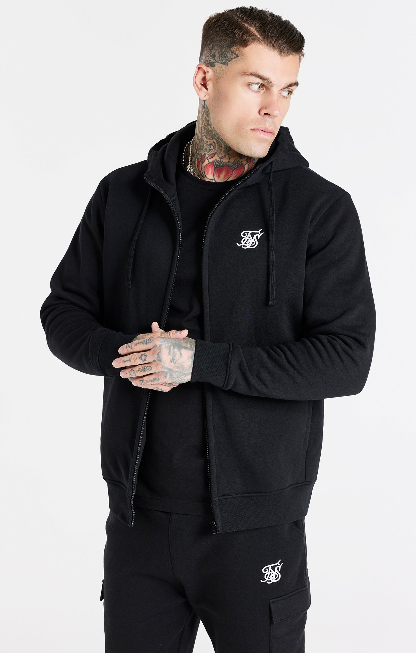 Essential Zip Through Funnel Hoodie in Black Hoodie SikSilk