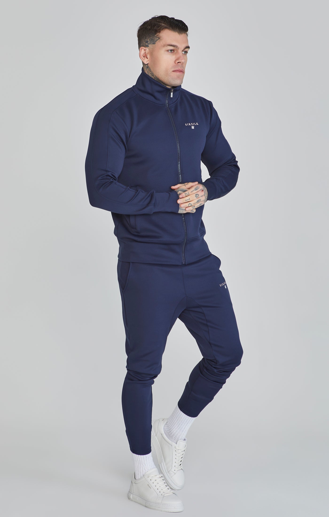 Essentials Poly Track Top in Navy Sweat Jackets SikSilk