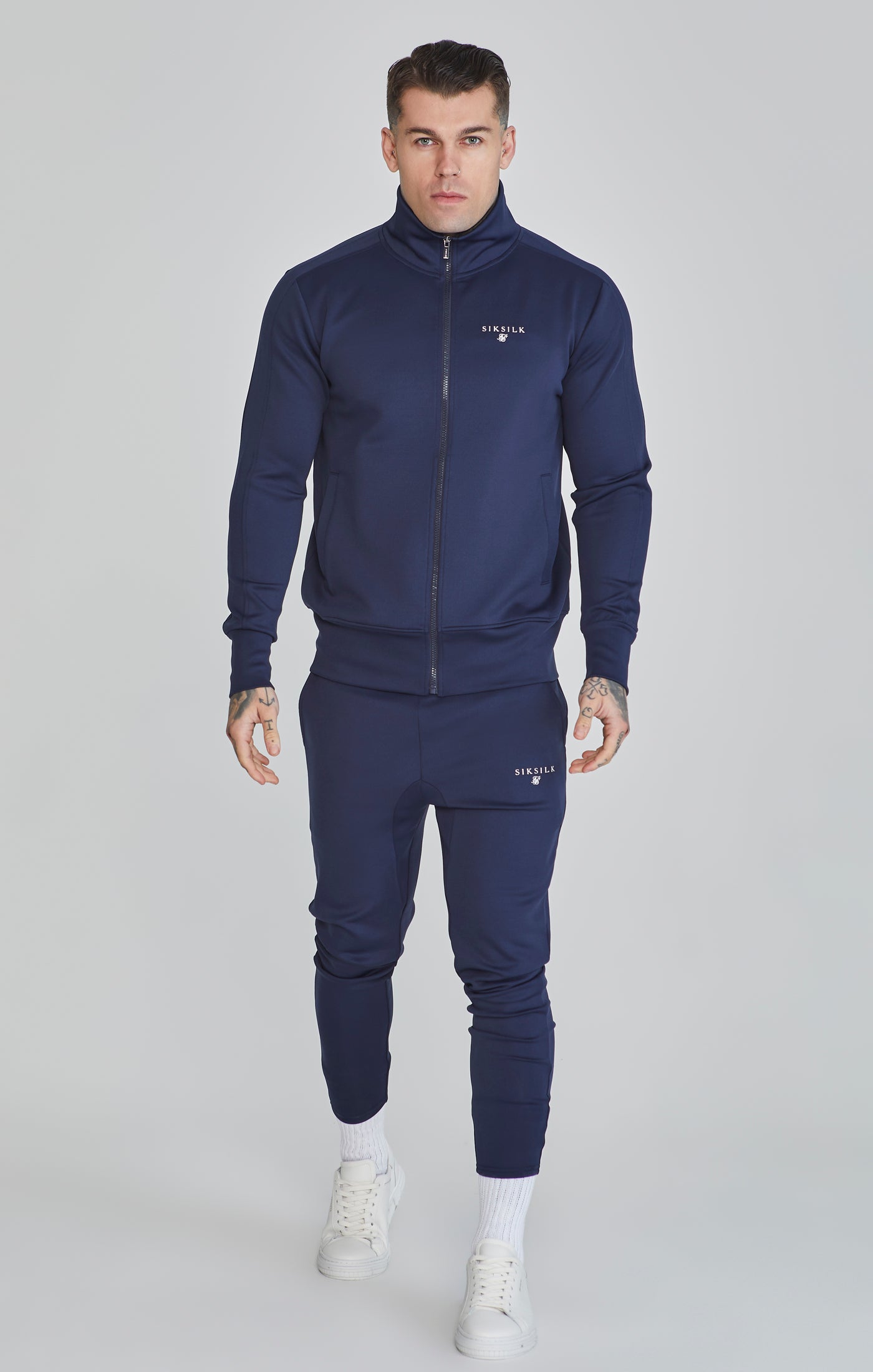 Essentials Poly Track Top in Navy Sweat Jackets SikSilk