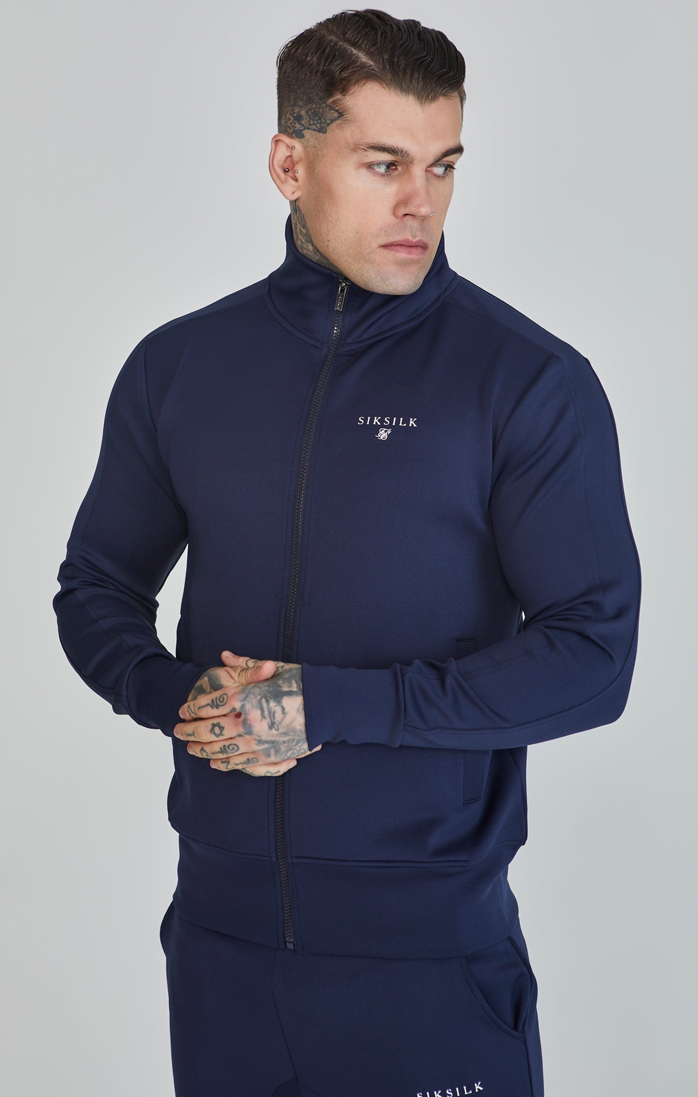 Essentials Poly Track Top in Navy Sweat Jackets SikSilk