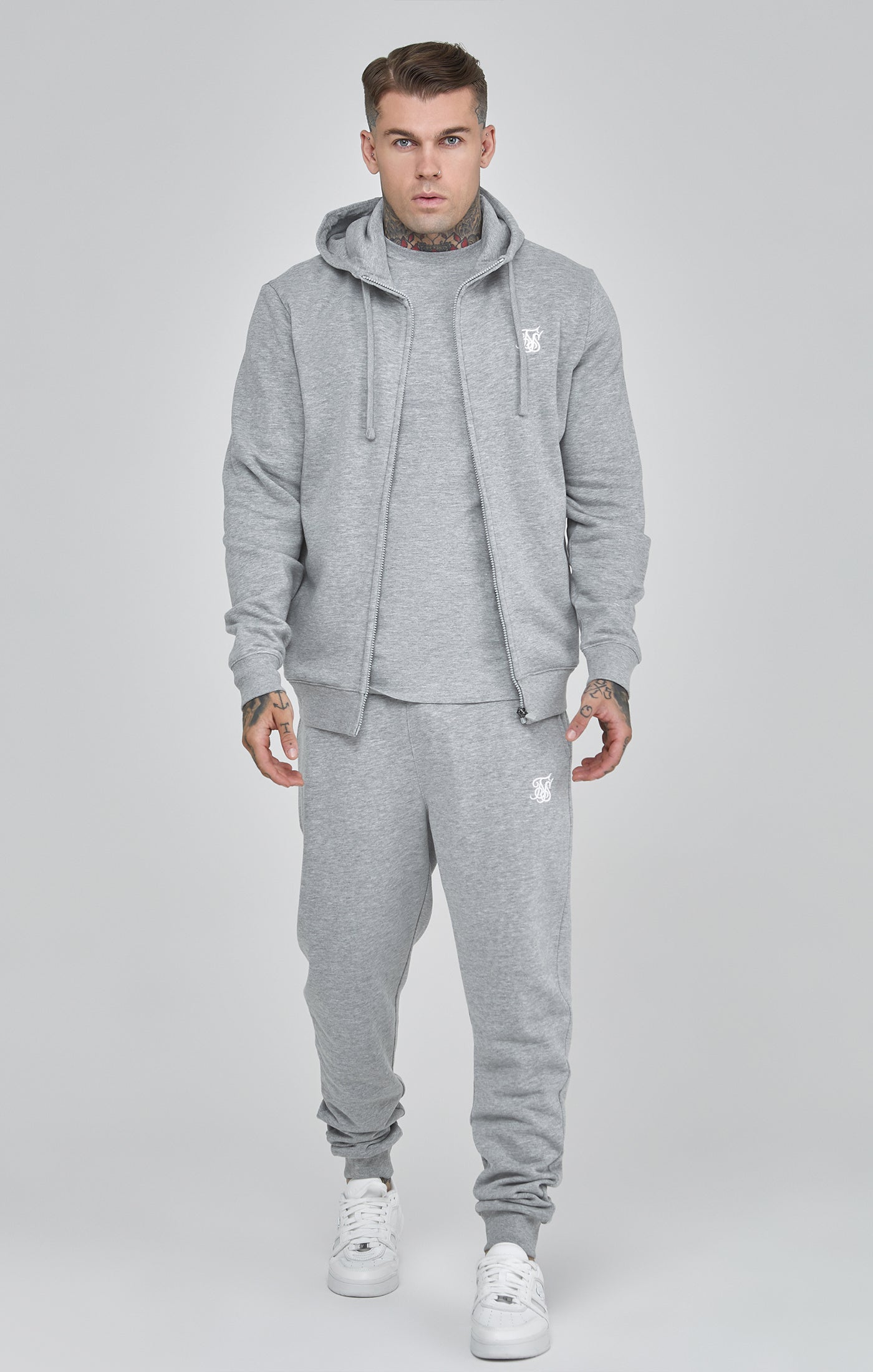 Essentials Full Zip Hoodie in Grey Marl Sweat Jackets SikSilk
