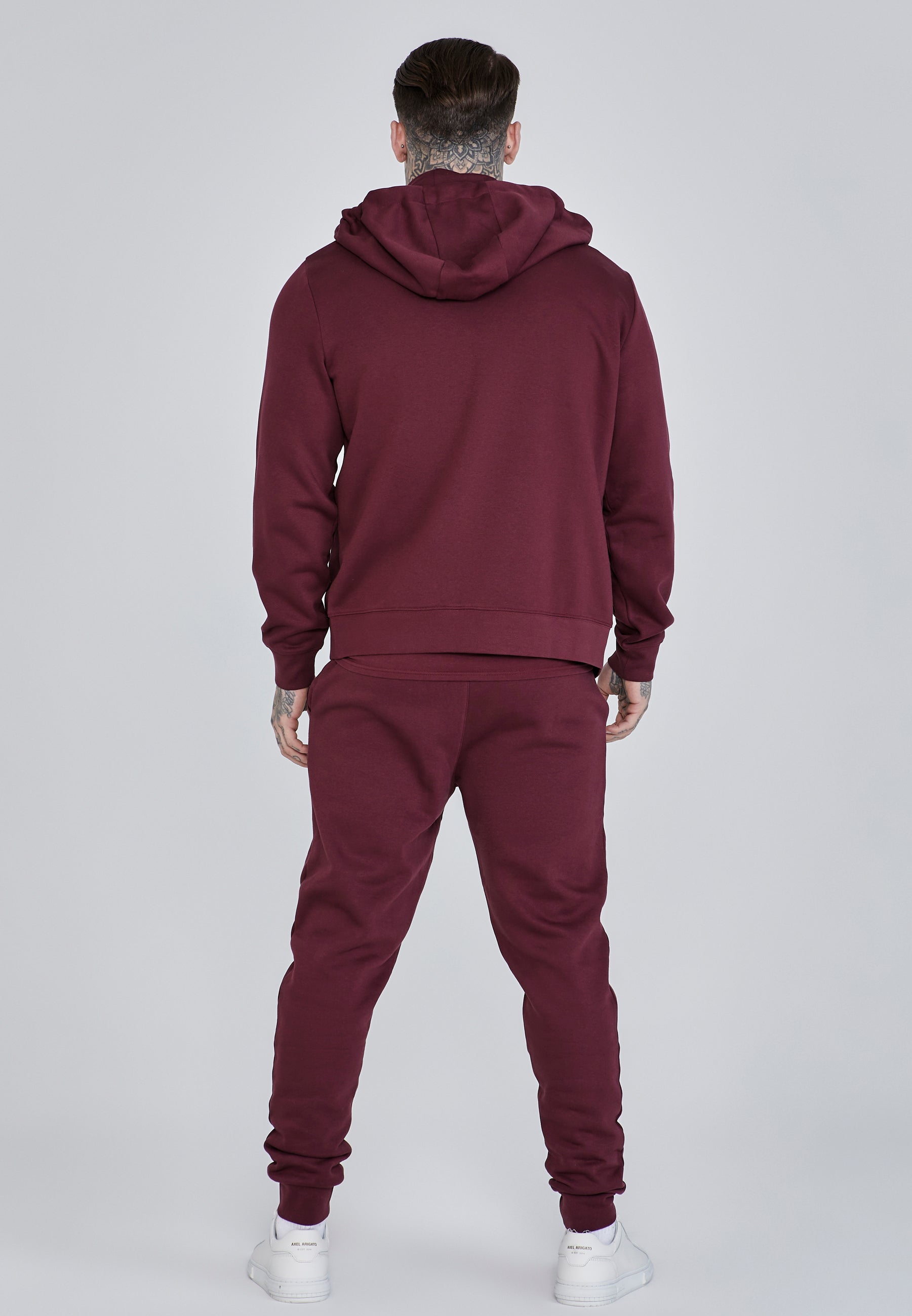 Essentials Full Zip Hoodie in Burgundy Sweat Jackets SikSilk