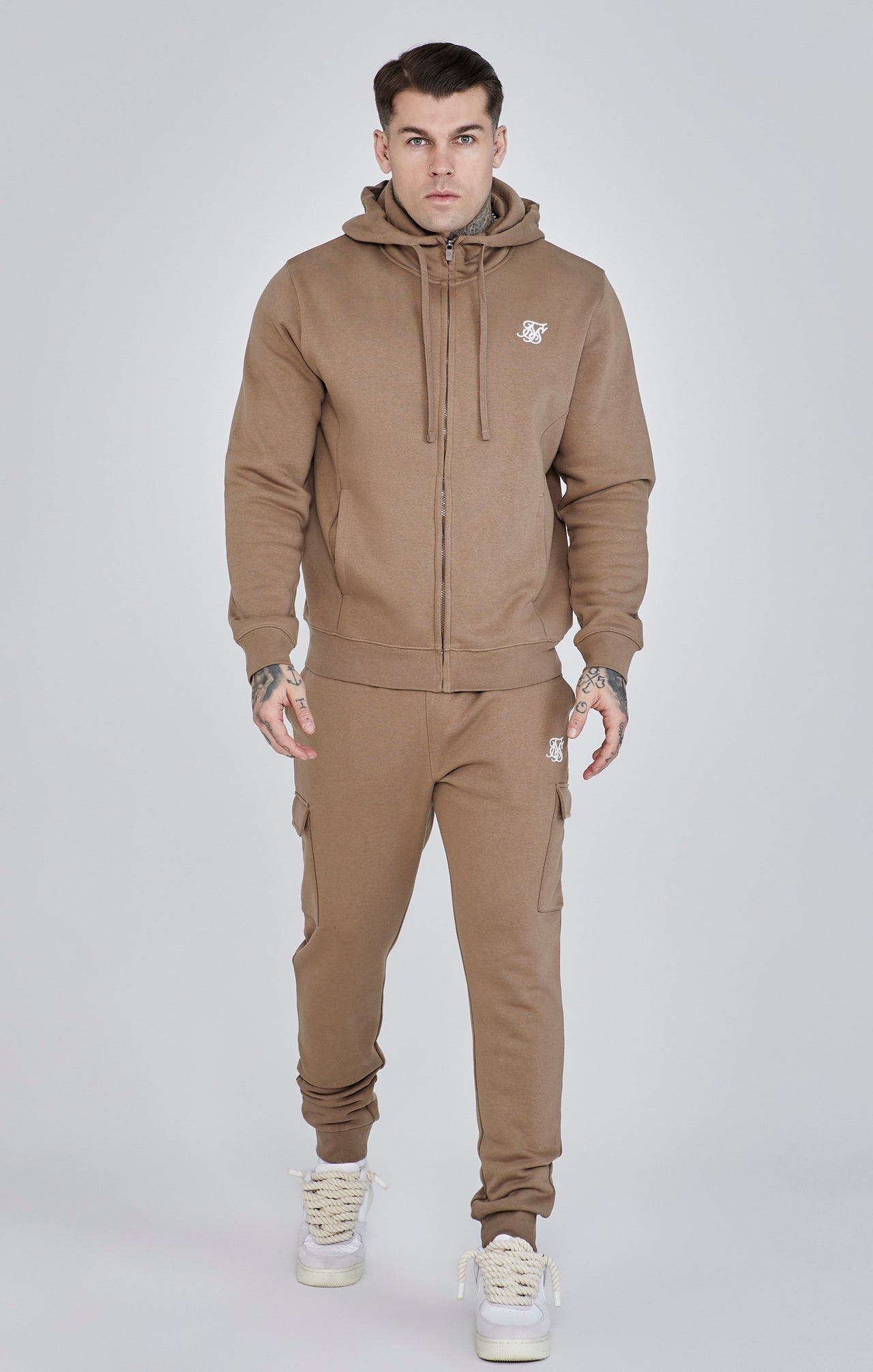 Essentials Full Zip Hoodie in Brown Hoodie SikSilk