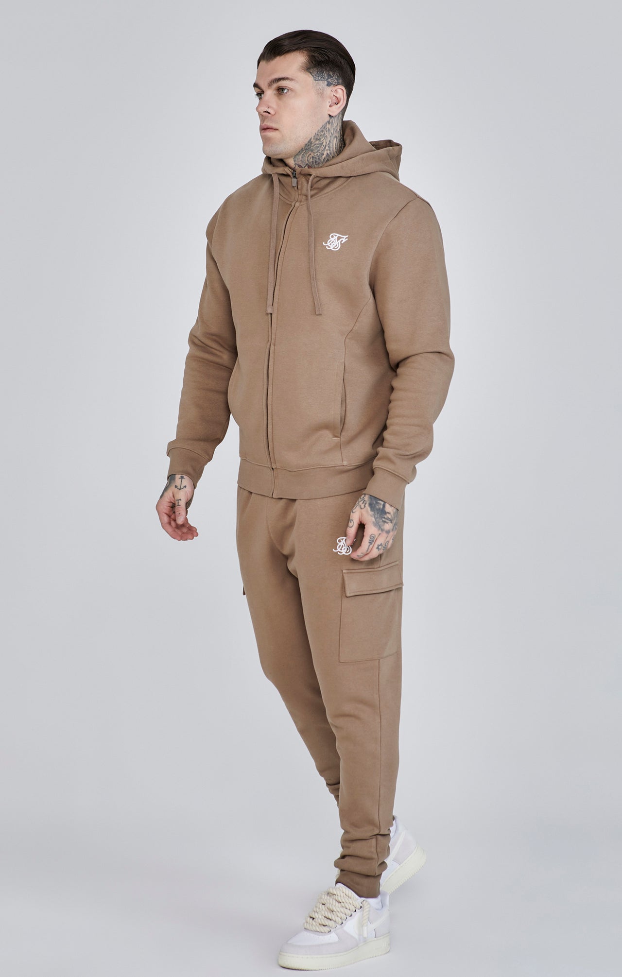 Essentials Full Zip Hoodie in Brown Hoodie SikSilk