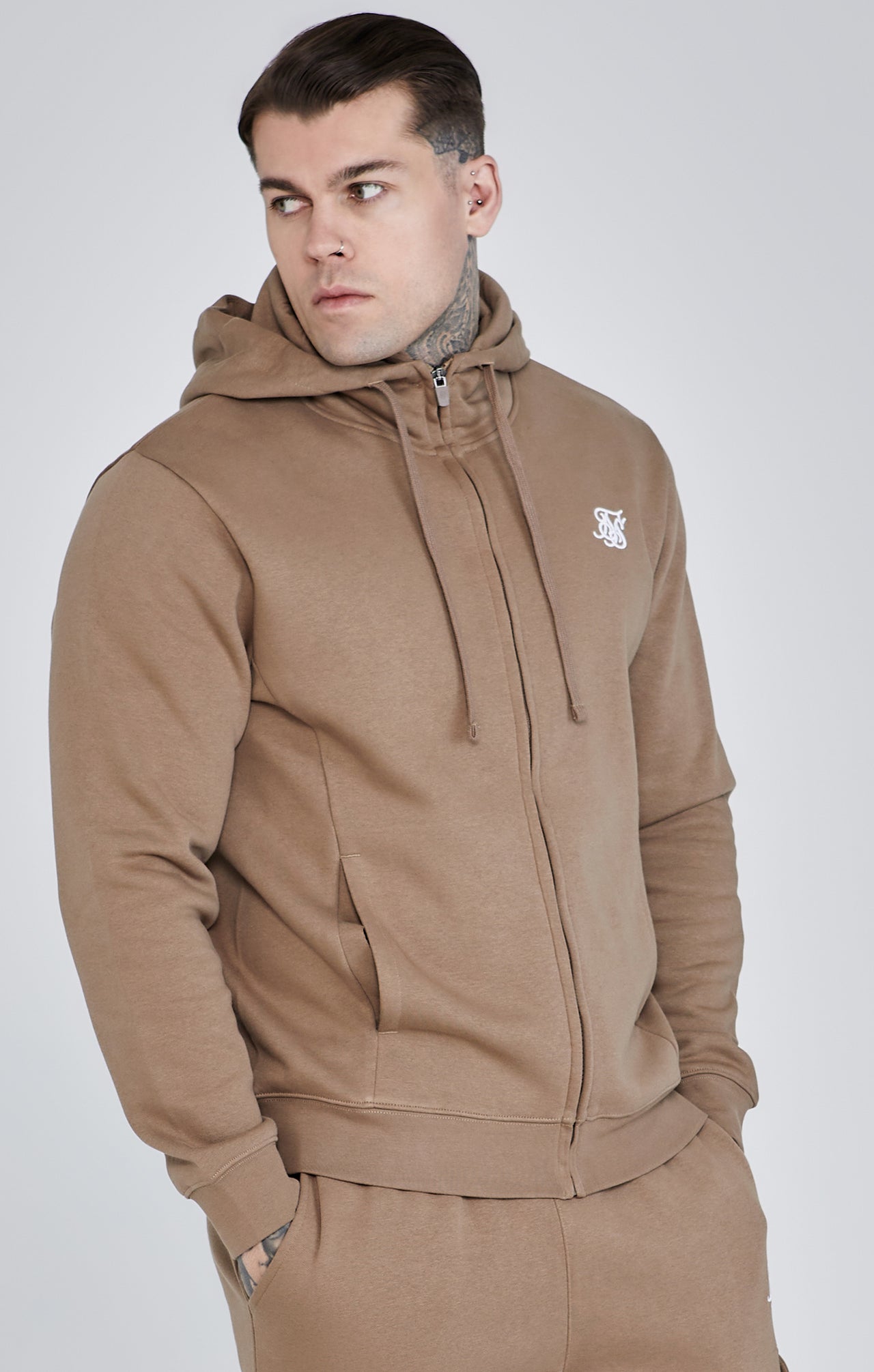 Essentials Full Zip Hoodie in Brown Hoodie SikSilk