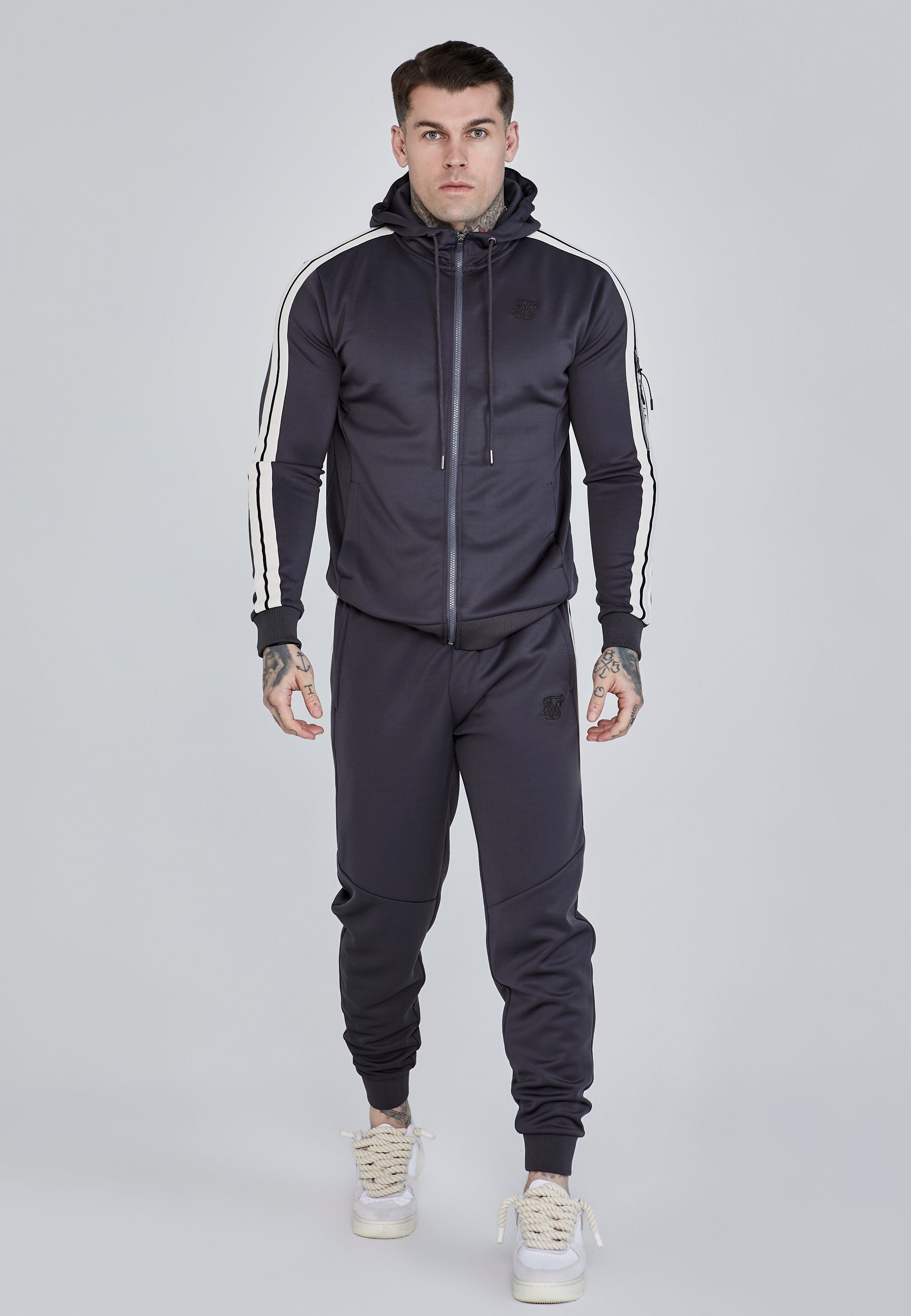 Full Zip Hoodie in Grey Sweat Jackets SikSilk