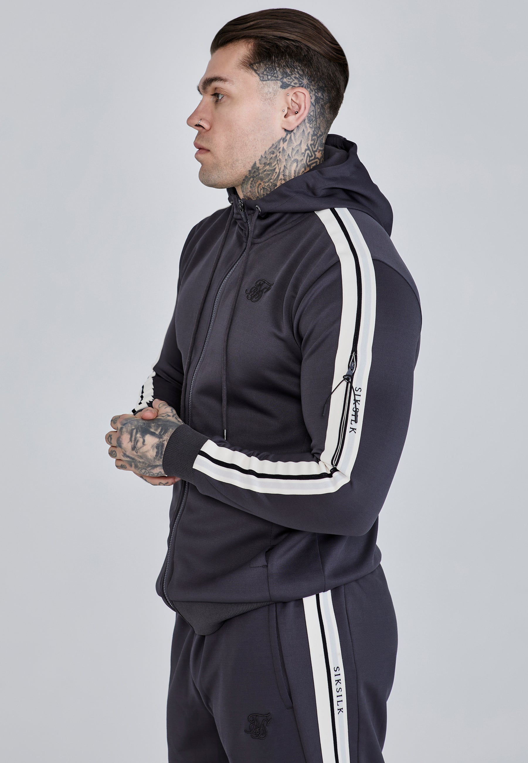 Full Zip Hoodie in Grey Sweat Jackets SikSilk