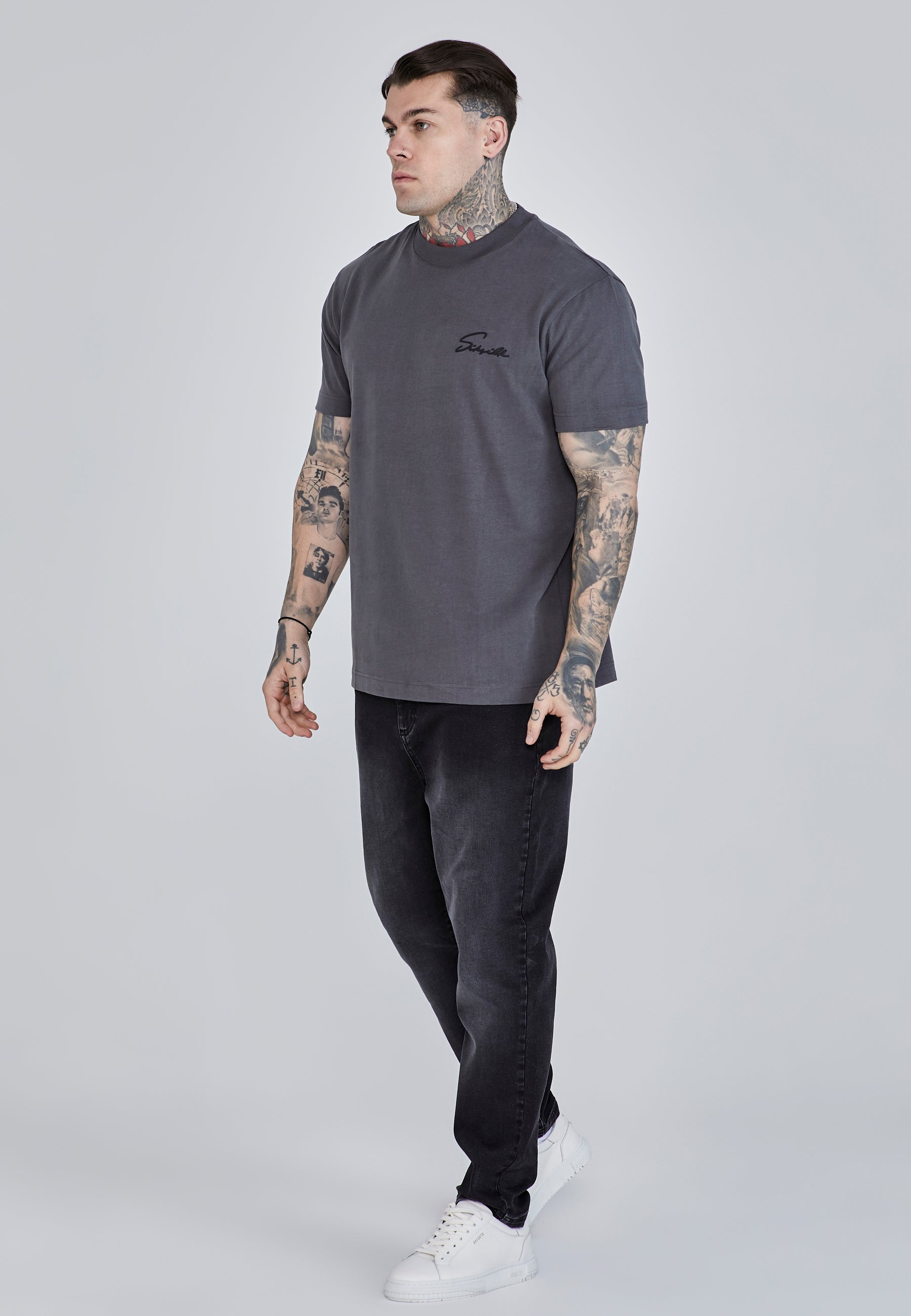 Script T-Shirt in Grey T-Shirts SikSilk