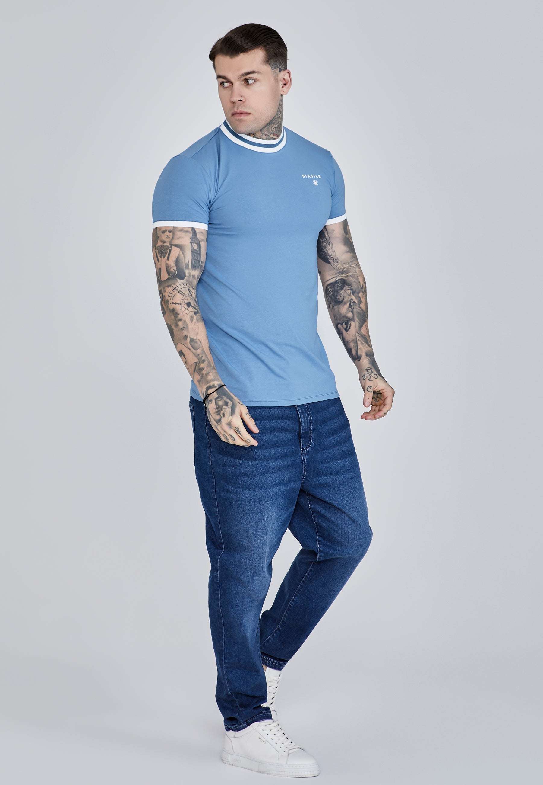 Ringer T-Shirt in Blue T-Shirts SikSilk