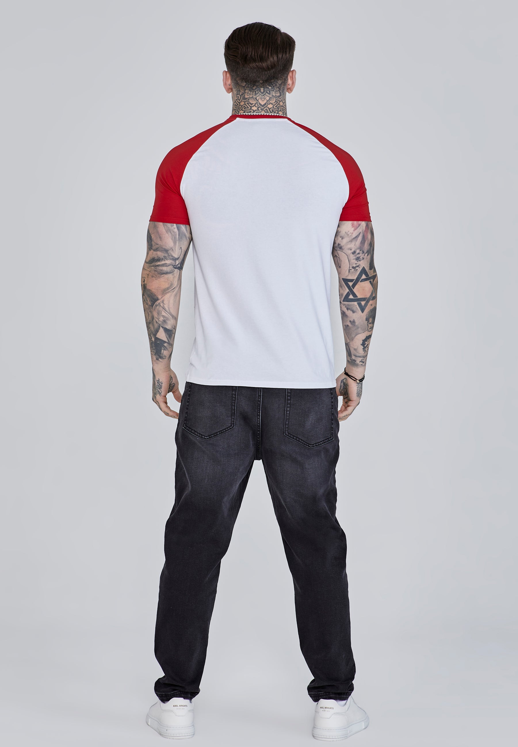 Raglan T-Shirt in White, Red T-Shirts SikSilk