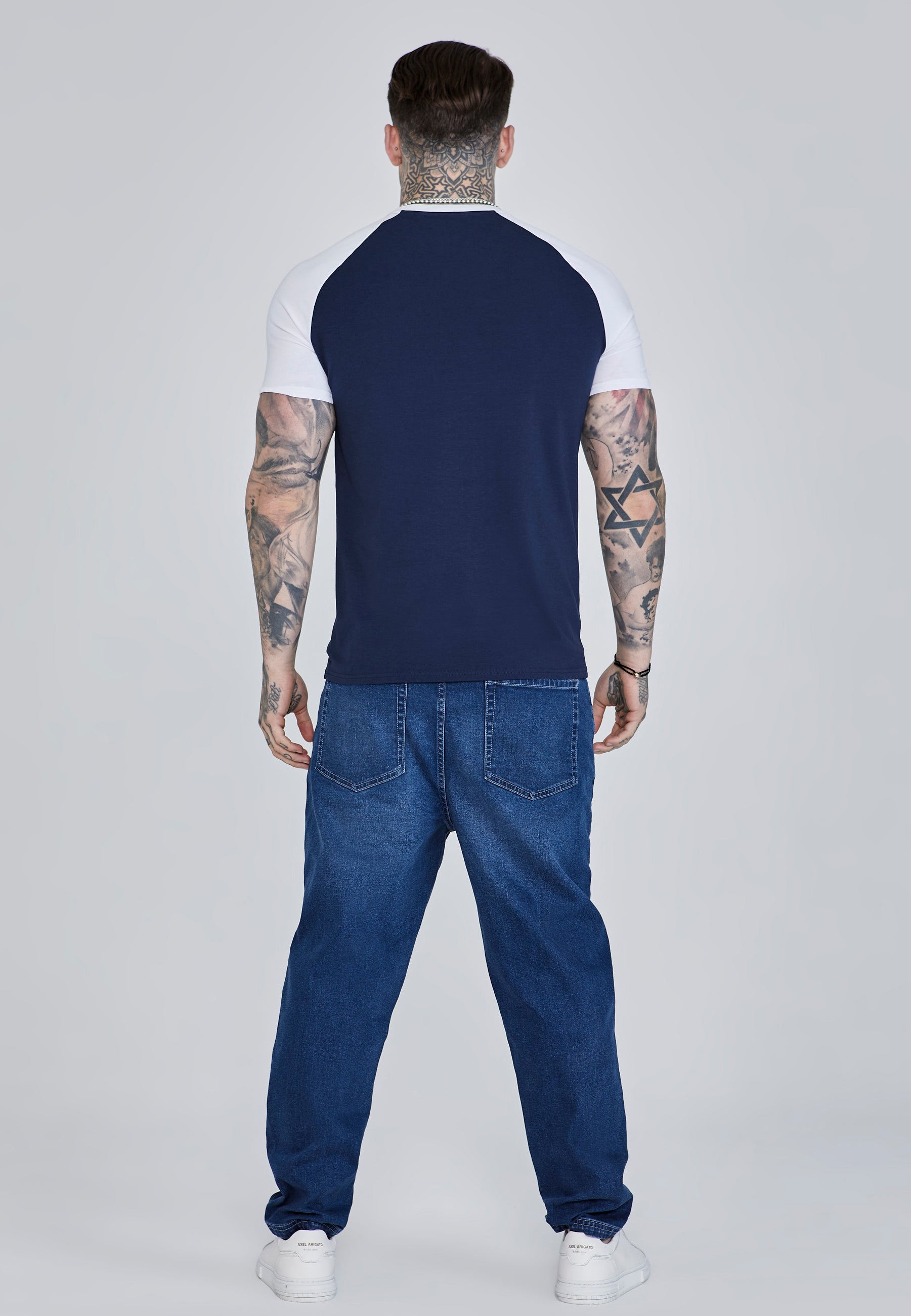 Raglan T-Shirt in Navy, White T-Shirts SikSilk